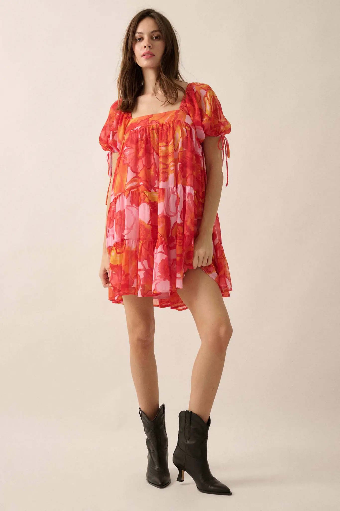 Exotic Blooms Floral Chiffon Babydoll Mini Dress - Image 5