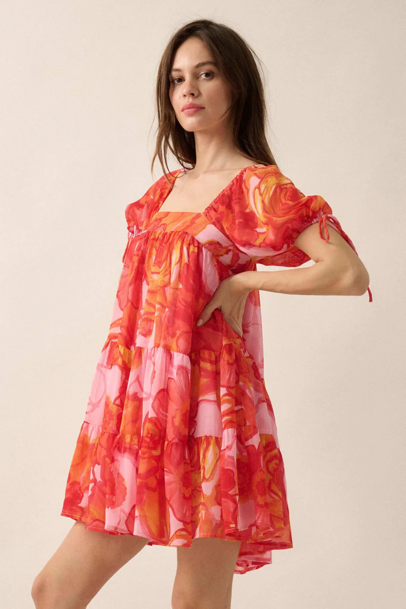 Exotic Blooms Floral Chiffon Babydoll Mini Dress - Image 8