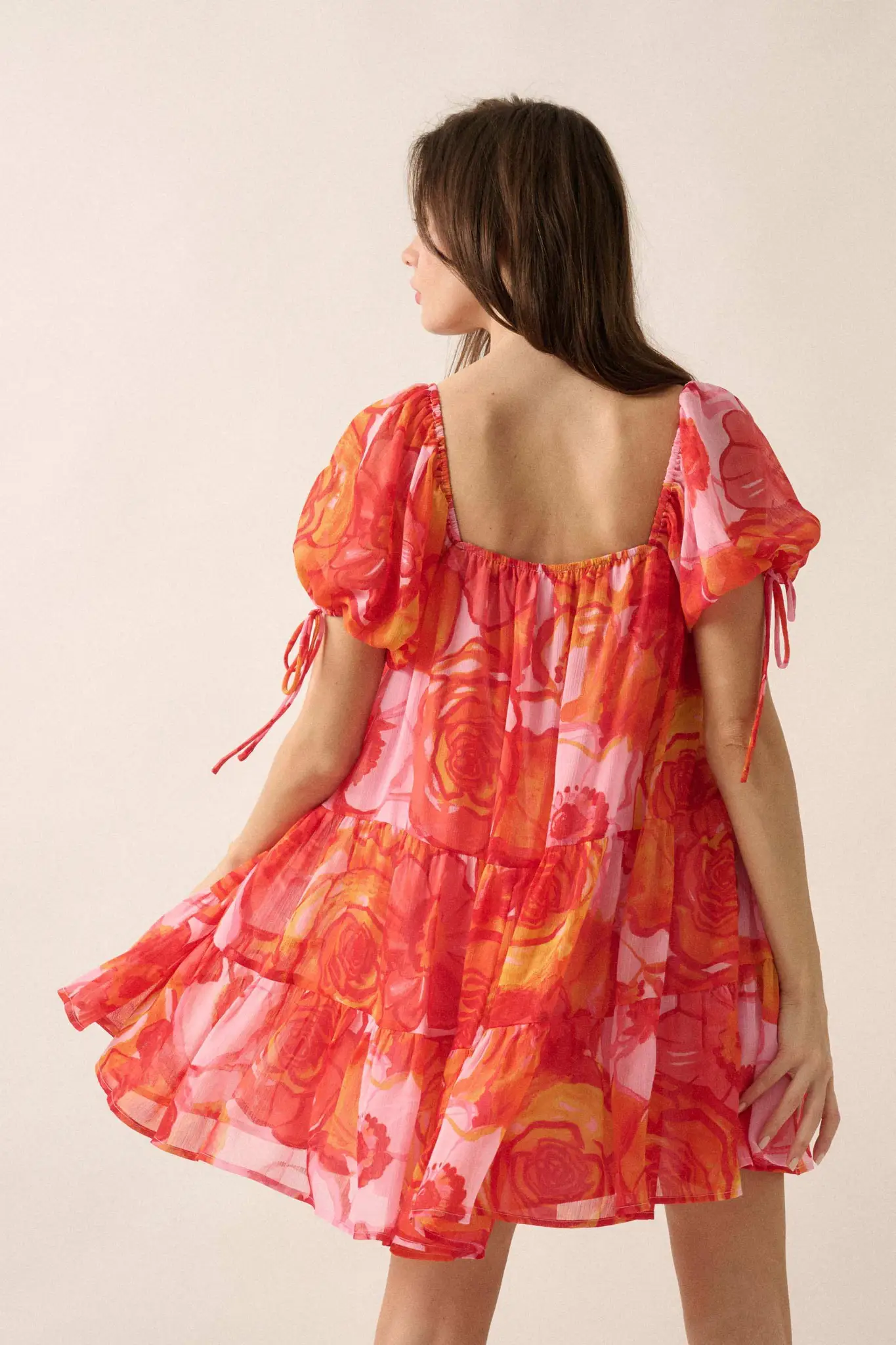 Exotic Blooms Floral Chiffon Babydoll Mini Dress - Image 9