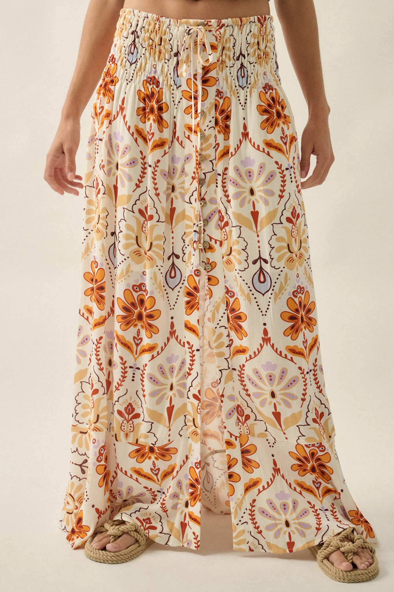 Exotic Garden Medallion-Print Button-Front Maxi Skirt - Image 2