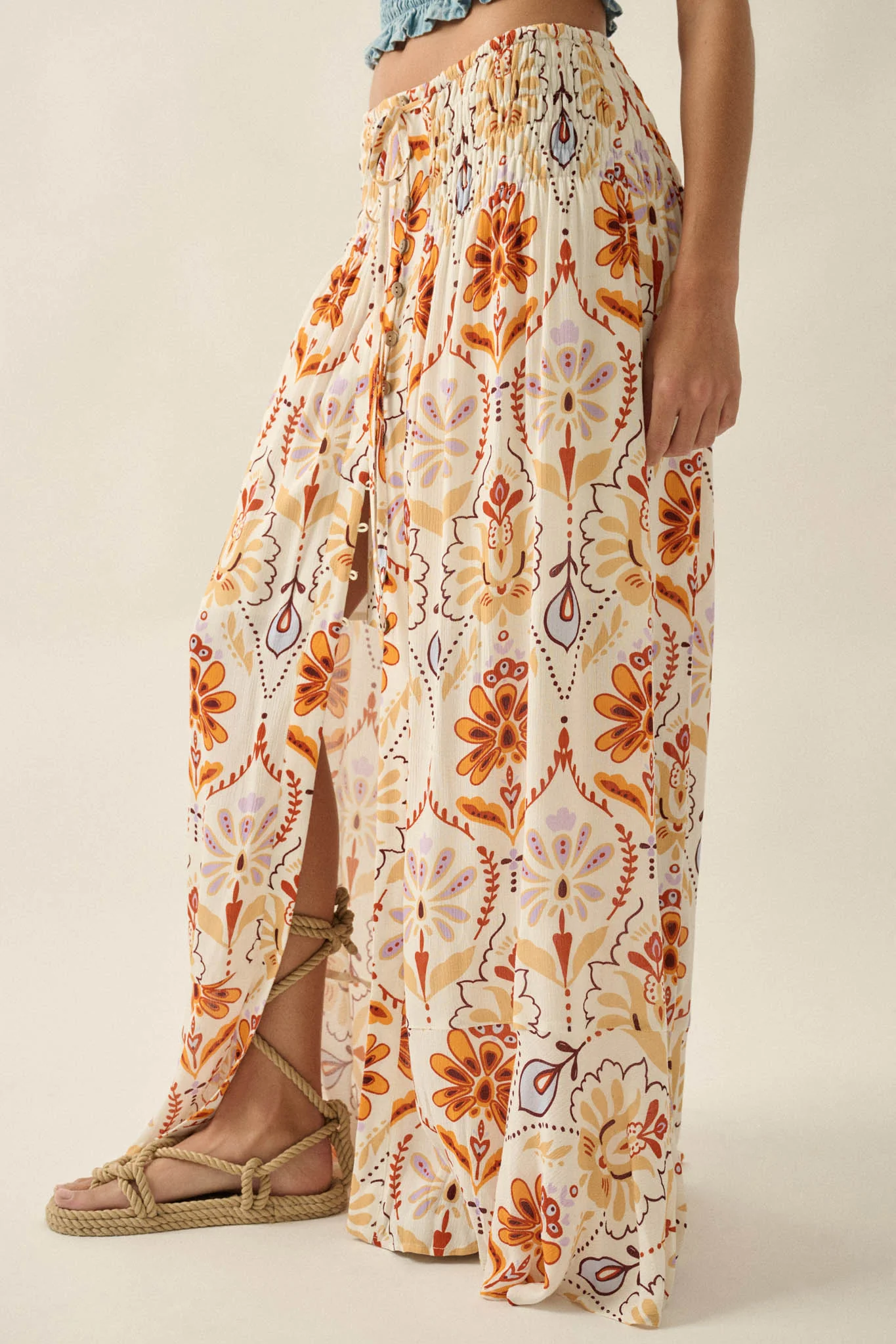 Exotic Garden Medallion-Print Button-Front Maxi Skirt - Image 5