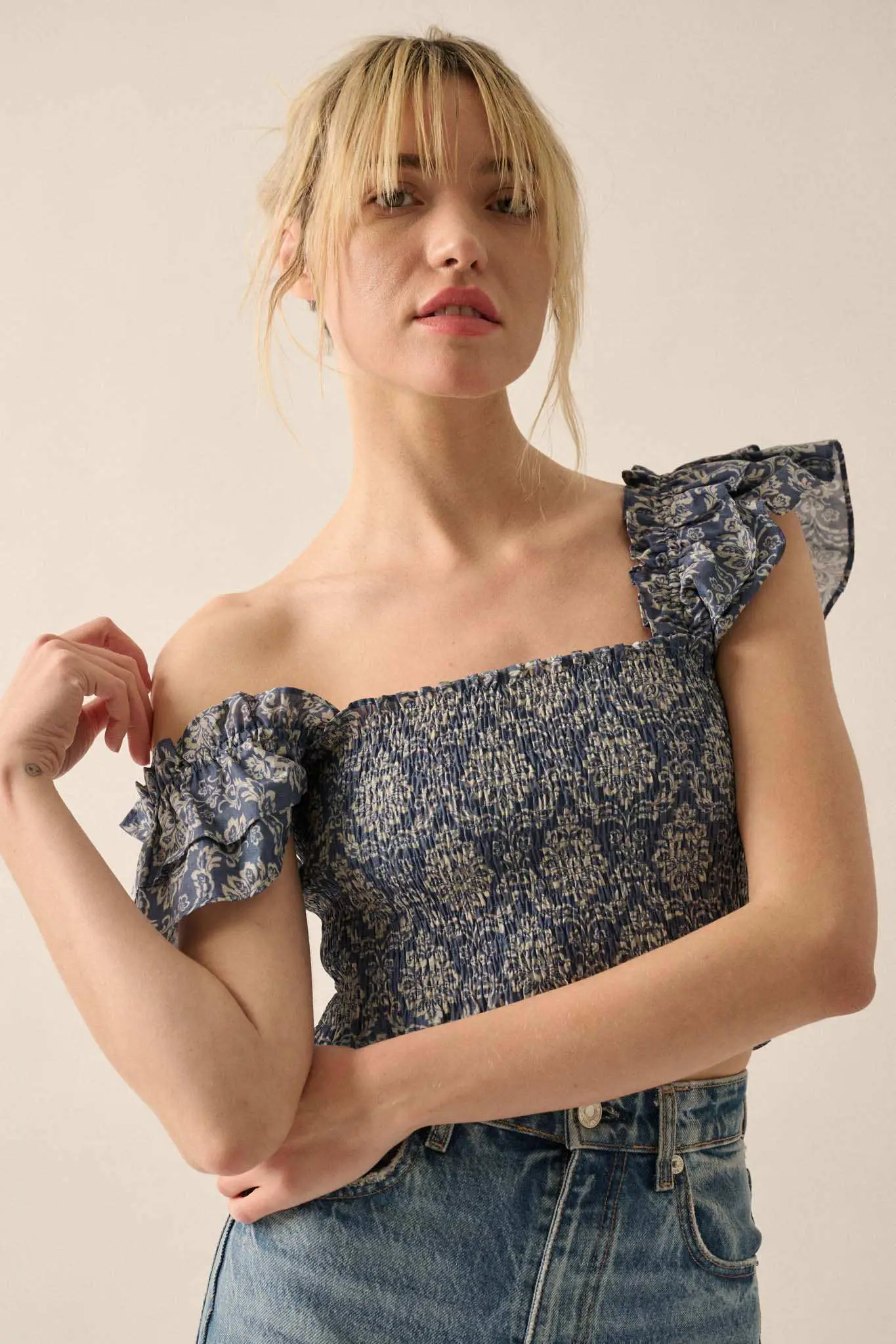 Extravagant Blooms Smocked Floral Ruffle Crop Top - Image 10