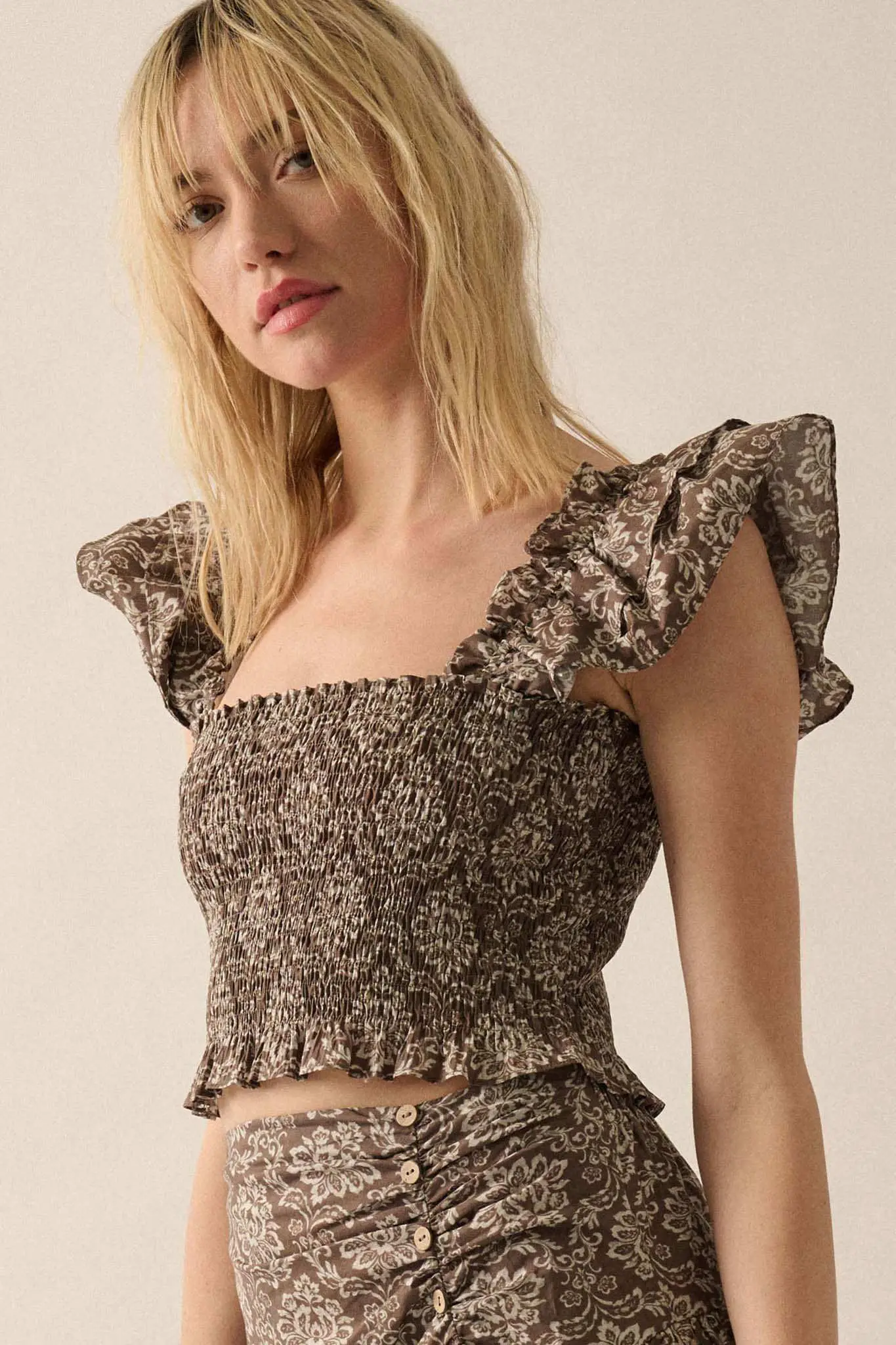 Extravagant Blooms Smocked Floral Ruffle Crop Top - Image 6