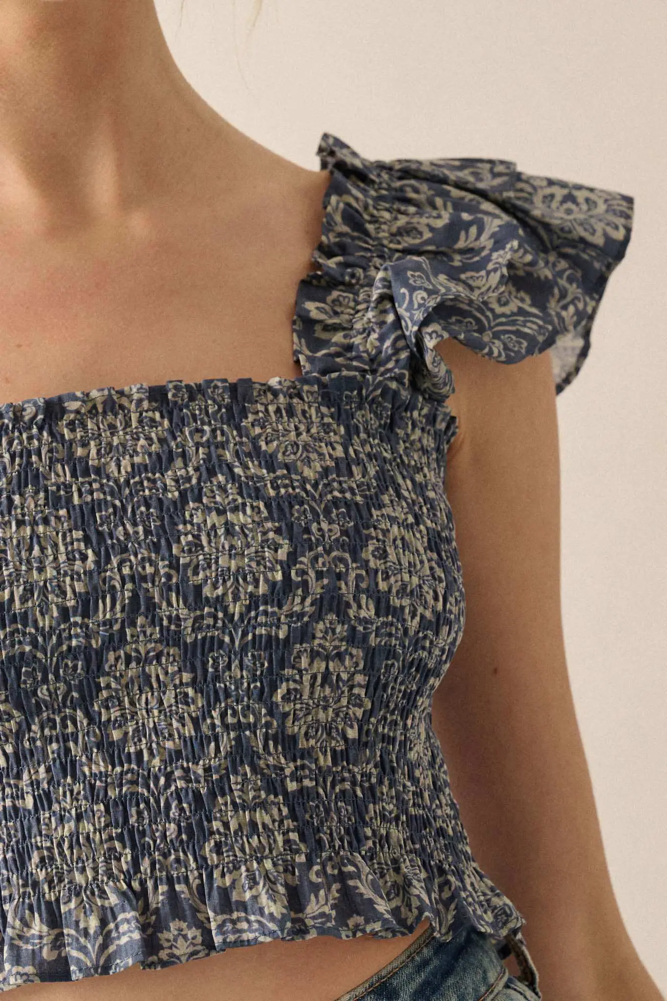 Extravagant Blooms Smocked Floral Ruffle Crop Top - Image 8