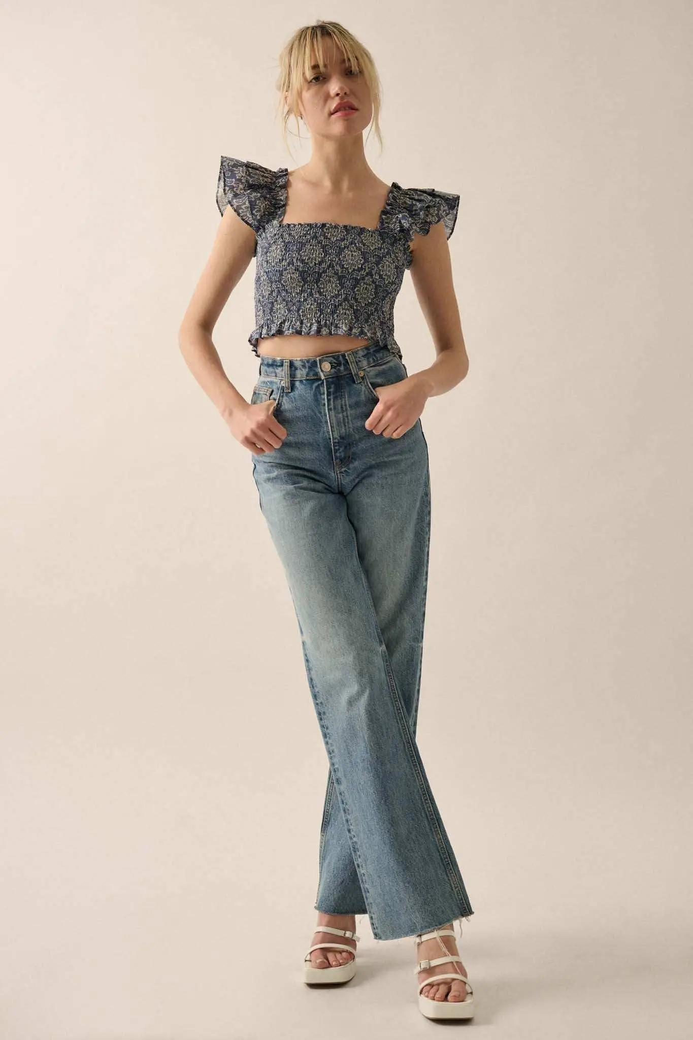 Extravagant Blooms Smocked Floral Ruffle Crop Top - Image 9