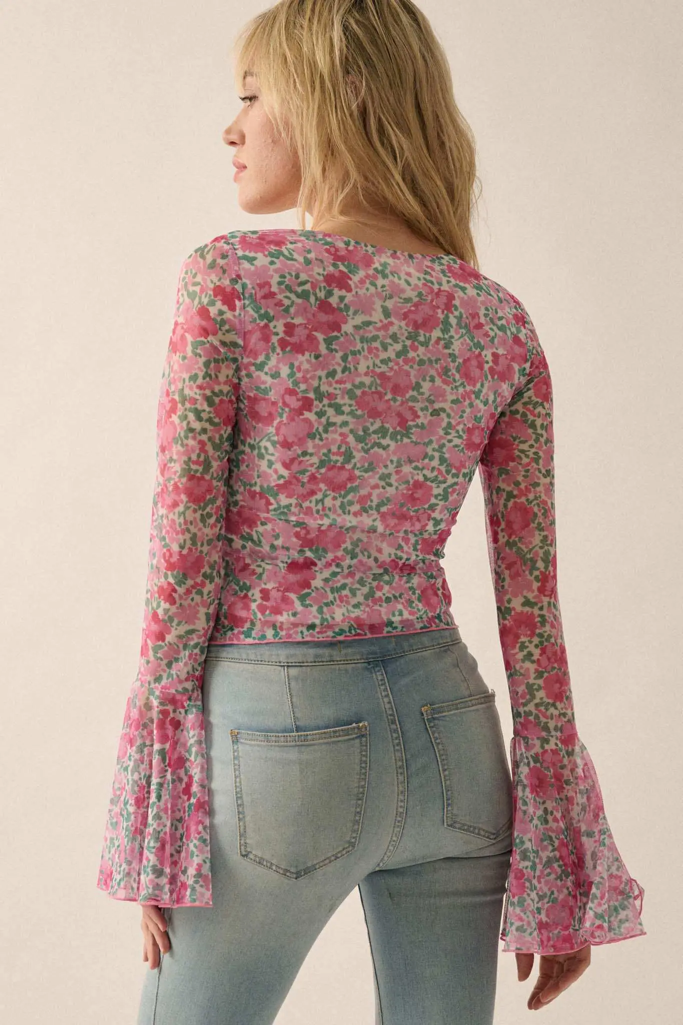 Fabulous Flowers Floral-Print Mesh Bell-Sleeve Top - Image 12