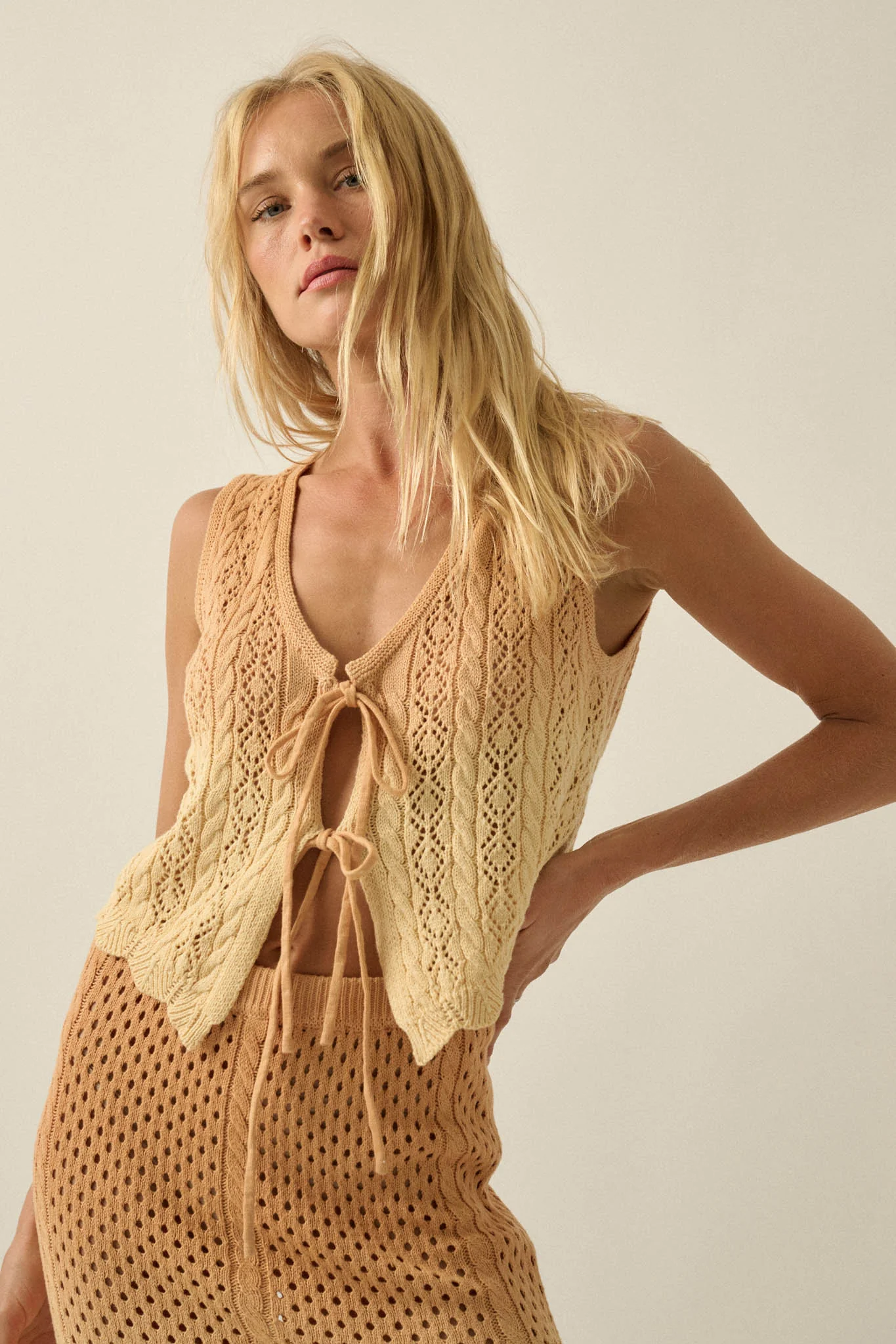 Fading Light Ombre Crochet-Knit Tie-Front Vest - Image 10