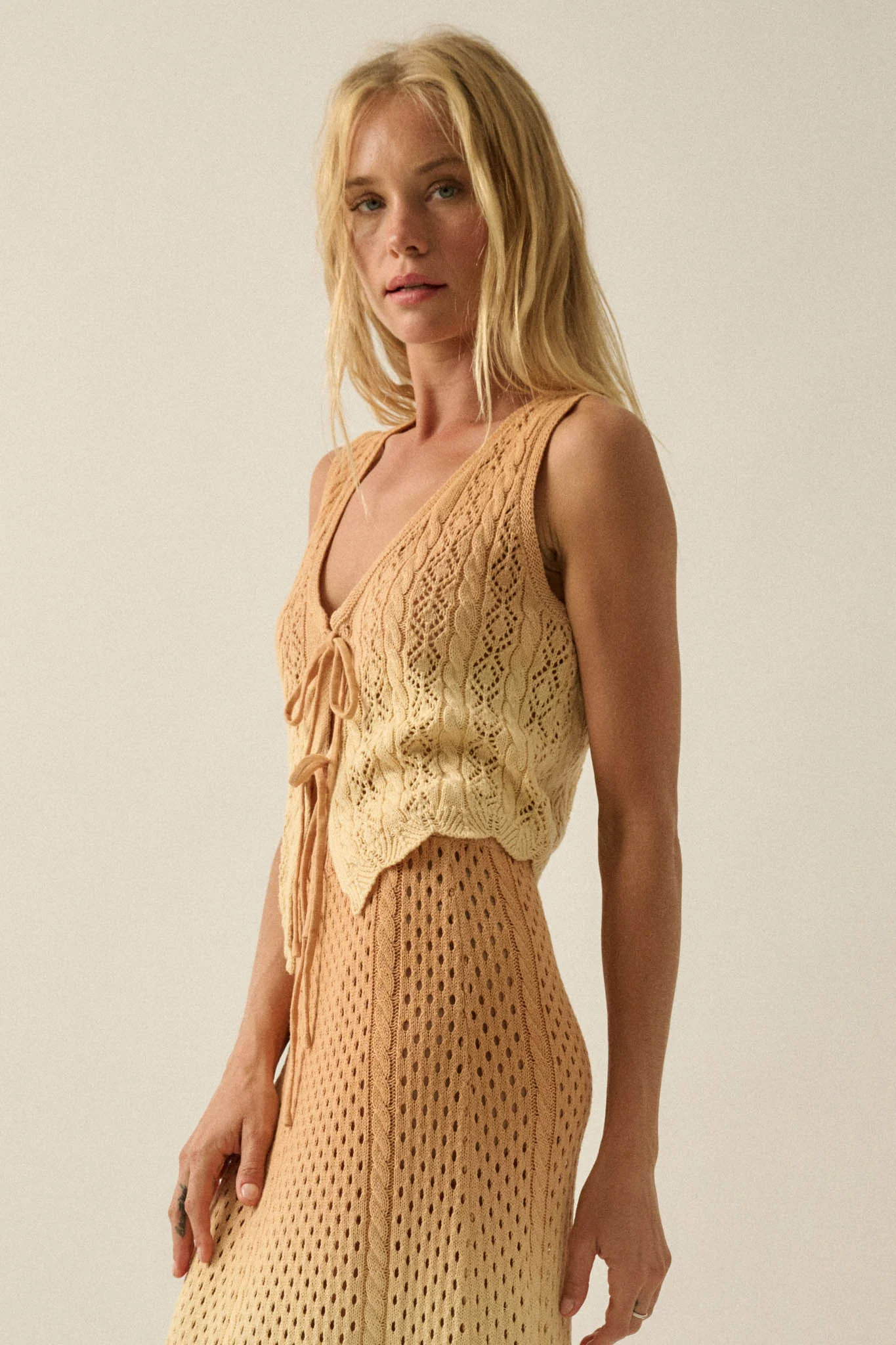 Fading Light Ombre Crochet-Knit Tie-Front Vest - Image 14