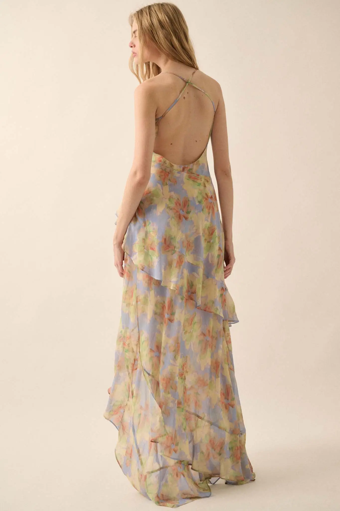 Fairy Garden Draped Floral Chiffon Maxi Dress - Image 6
