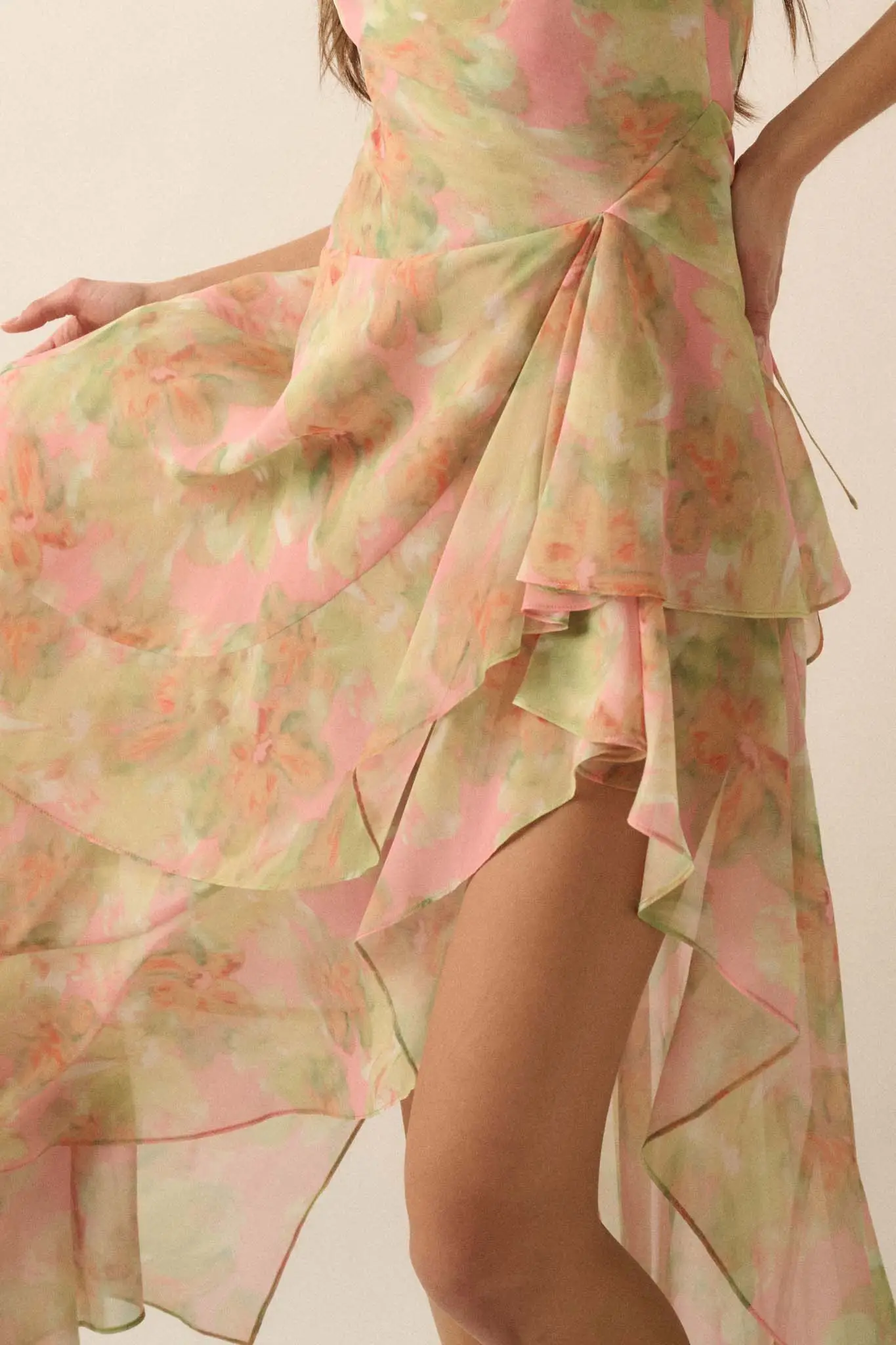 Fairy Garden Draped Floral Chiffon Maxi Dress - Image 8