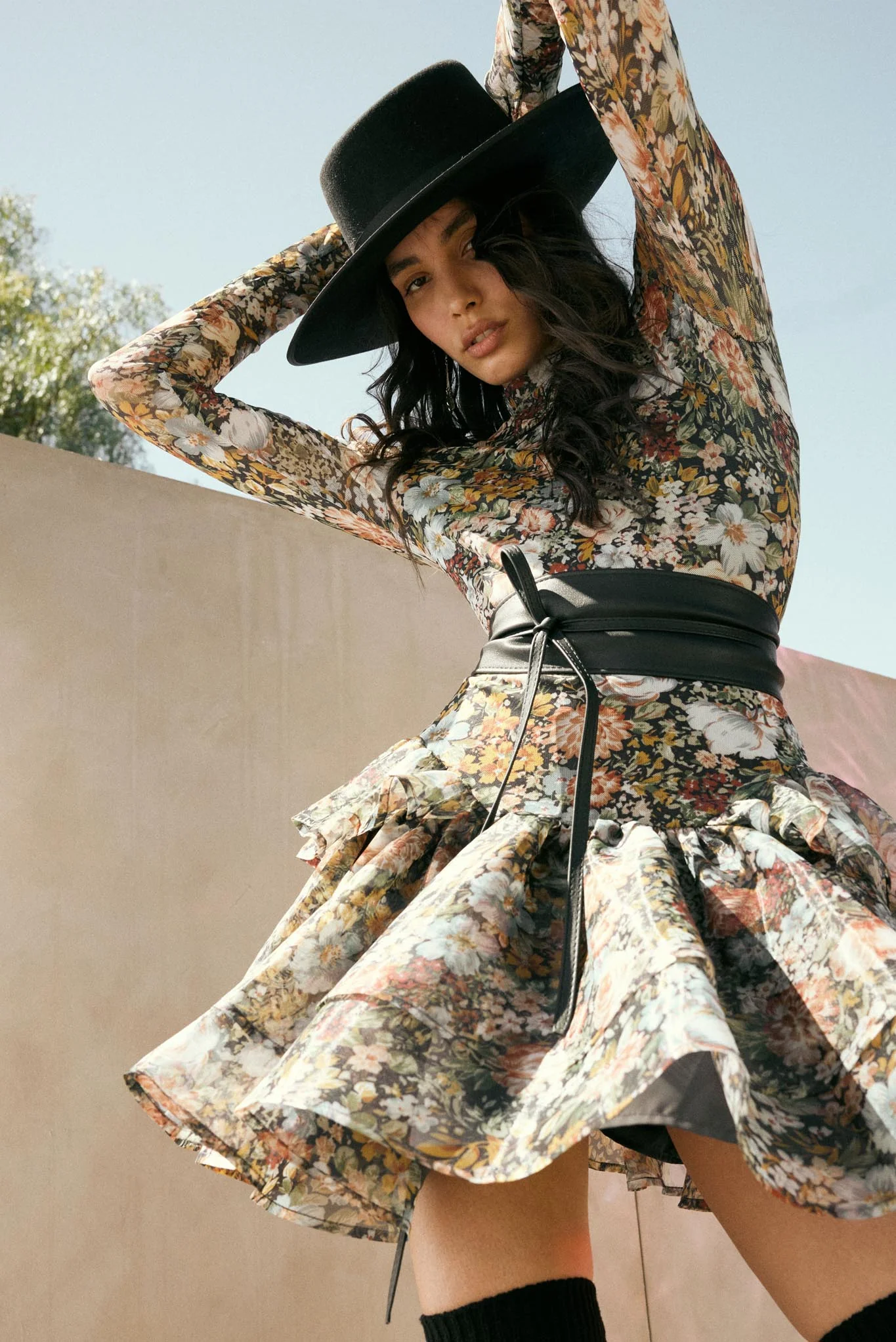 Fall Fantasia Floral Mesh and Organza Mini Dress - Image 2
