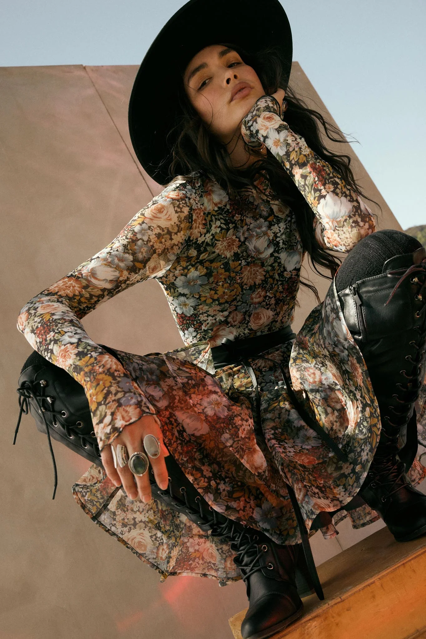 Fall Fantasia Floral Mesh and Organza Mini Dress - Image 3