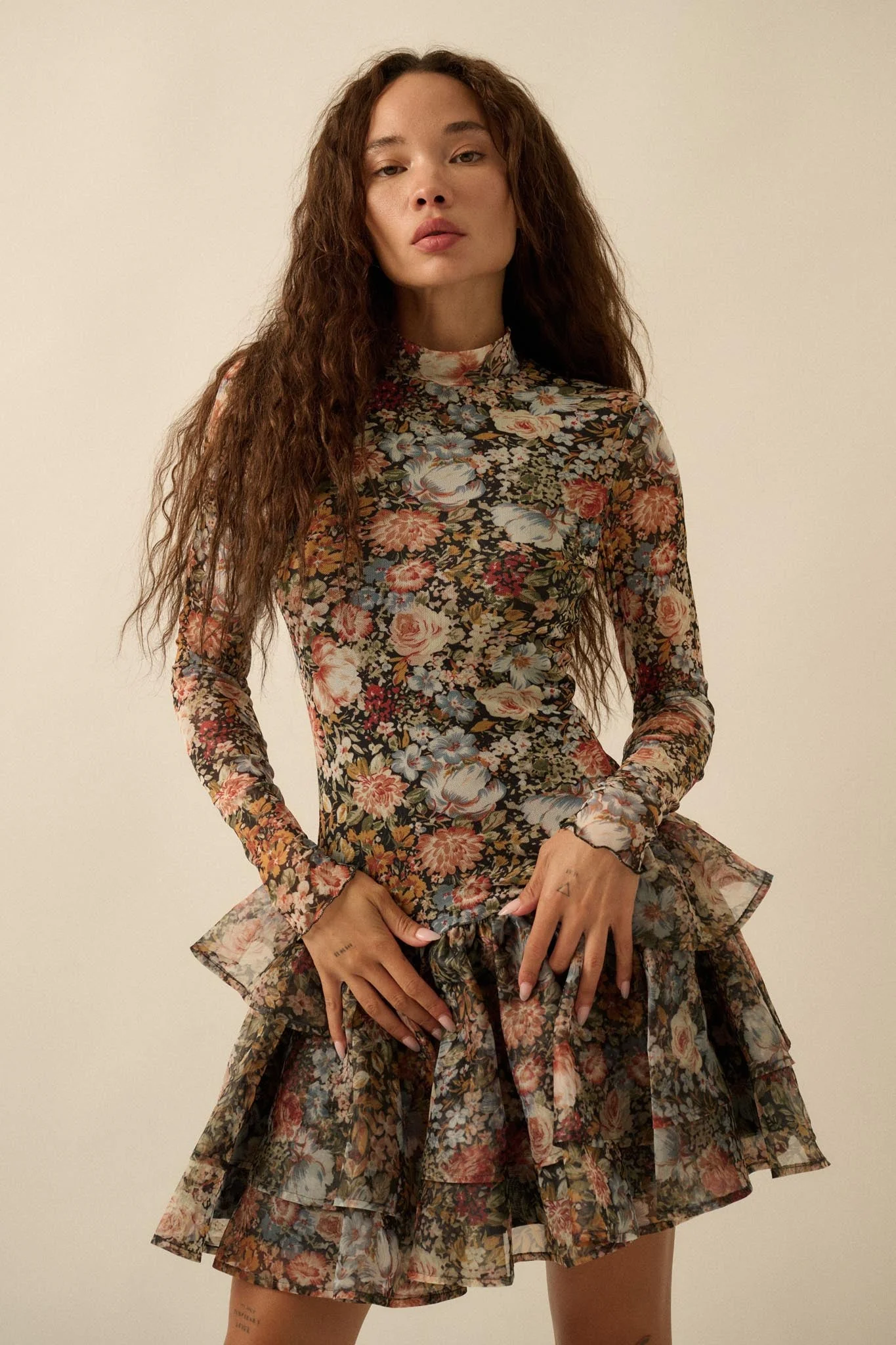 Fall Fantasia Floral Mesh and Organza Mini Dress - Image 7