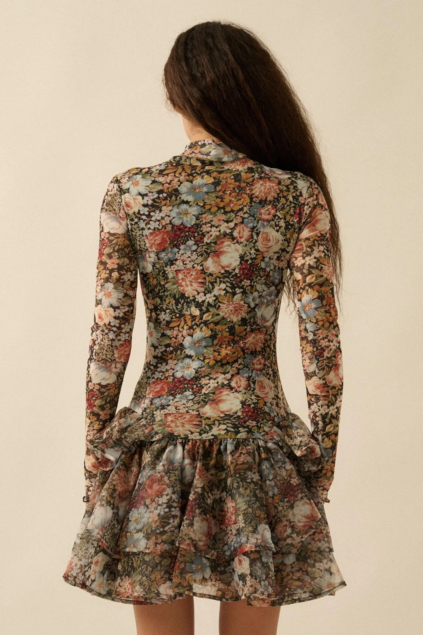 Fall Fantasia Floral Mesh and Organza Mini Dress - Image 9