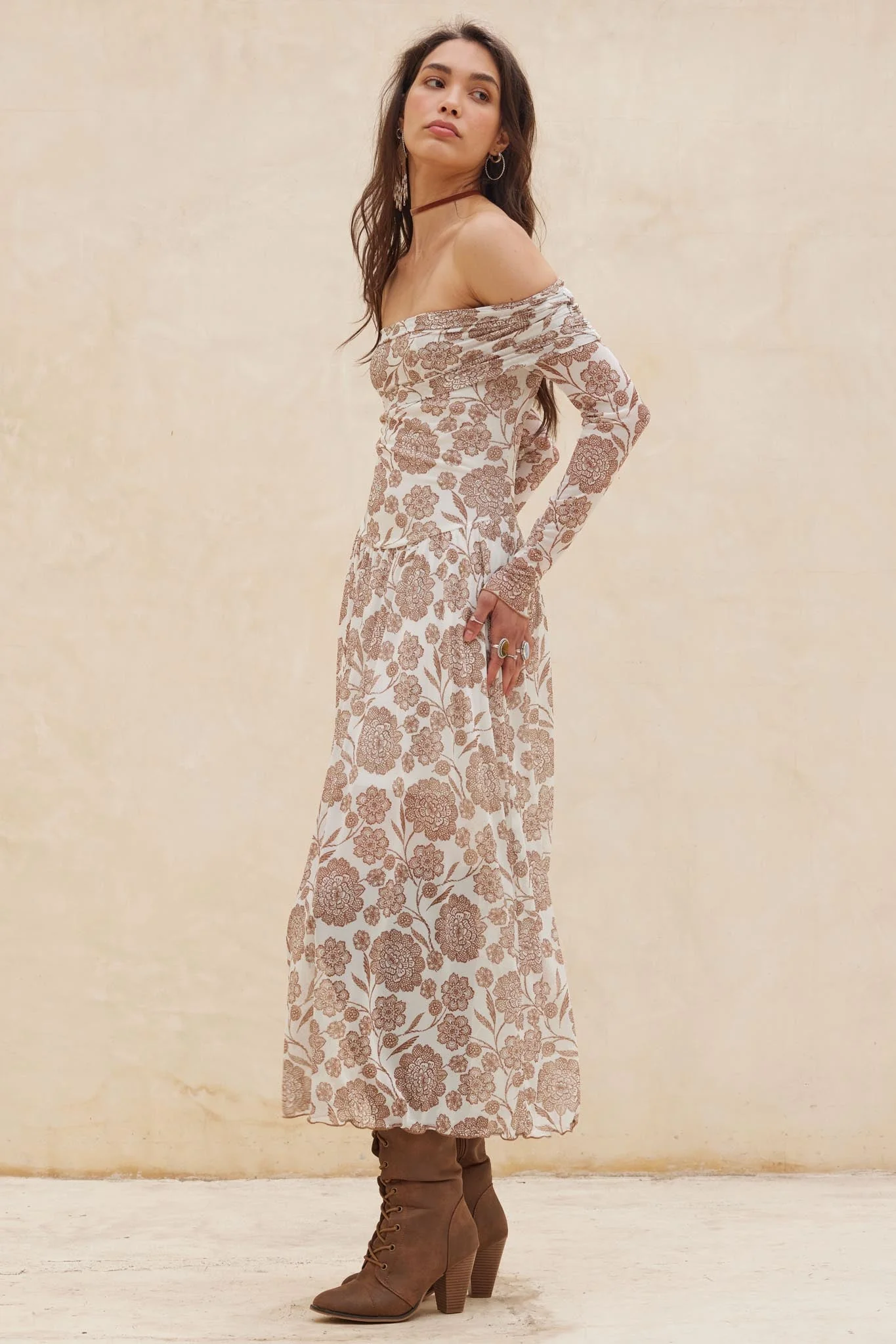 Fallen Flowers Floral Mesh Off-Shoulder Midi Dress - Image 6