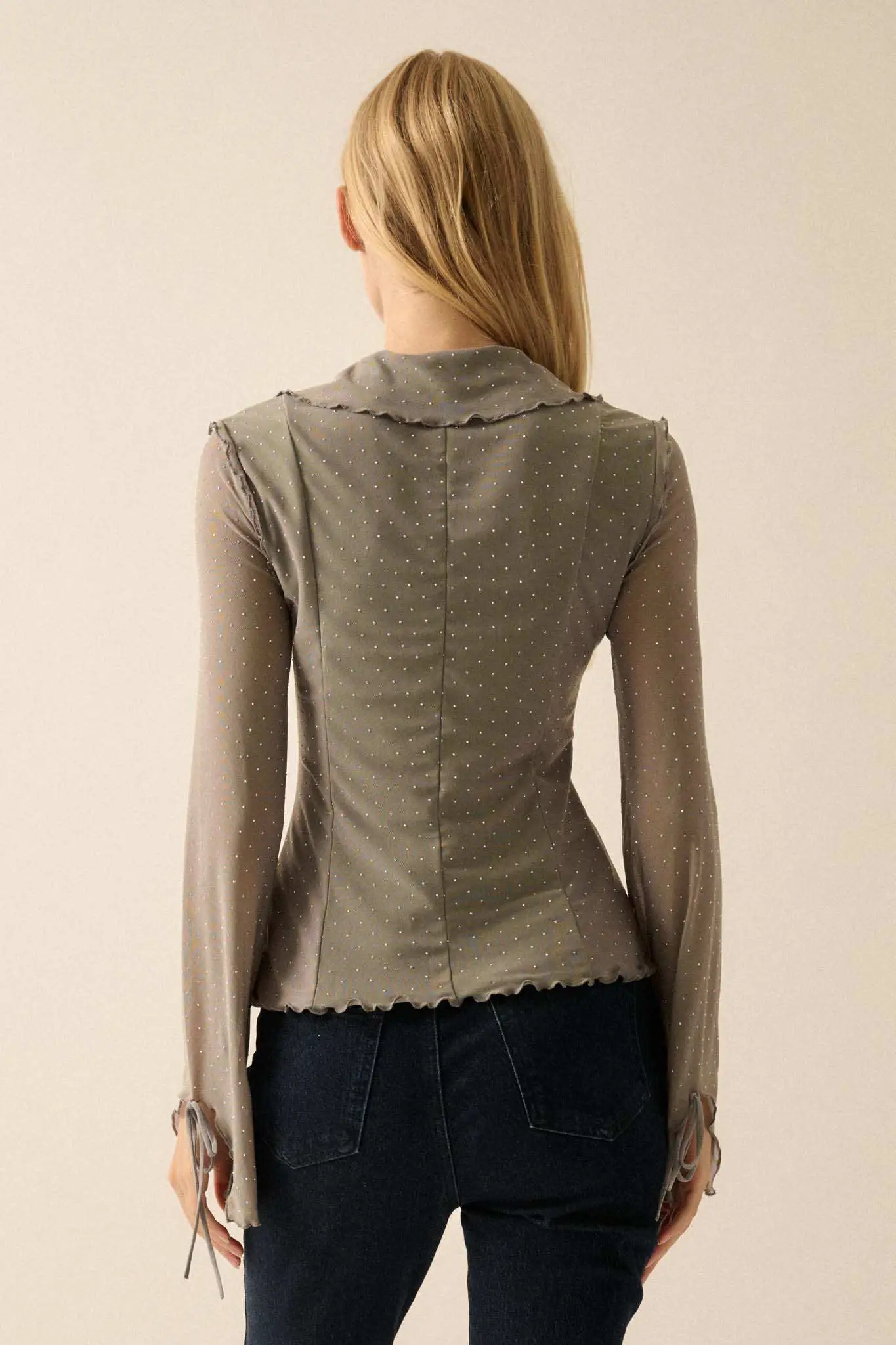 Falling Stars Studded Mesh Tie-Front Top - Image 12