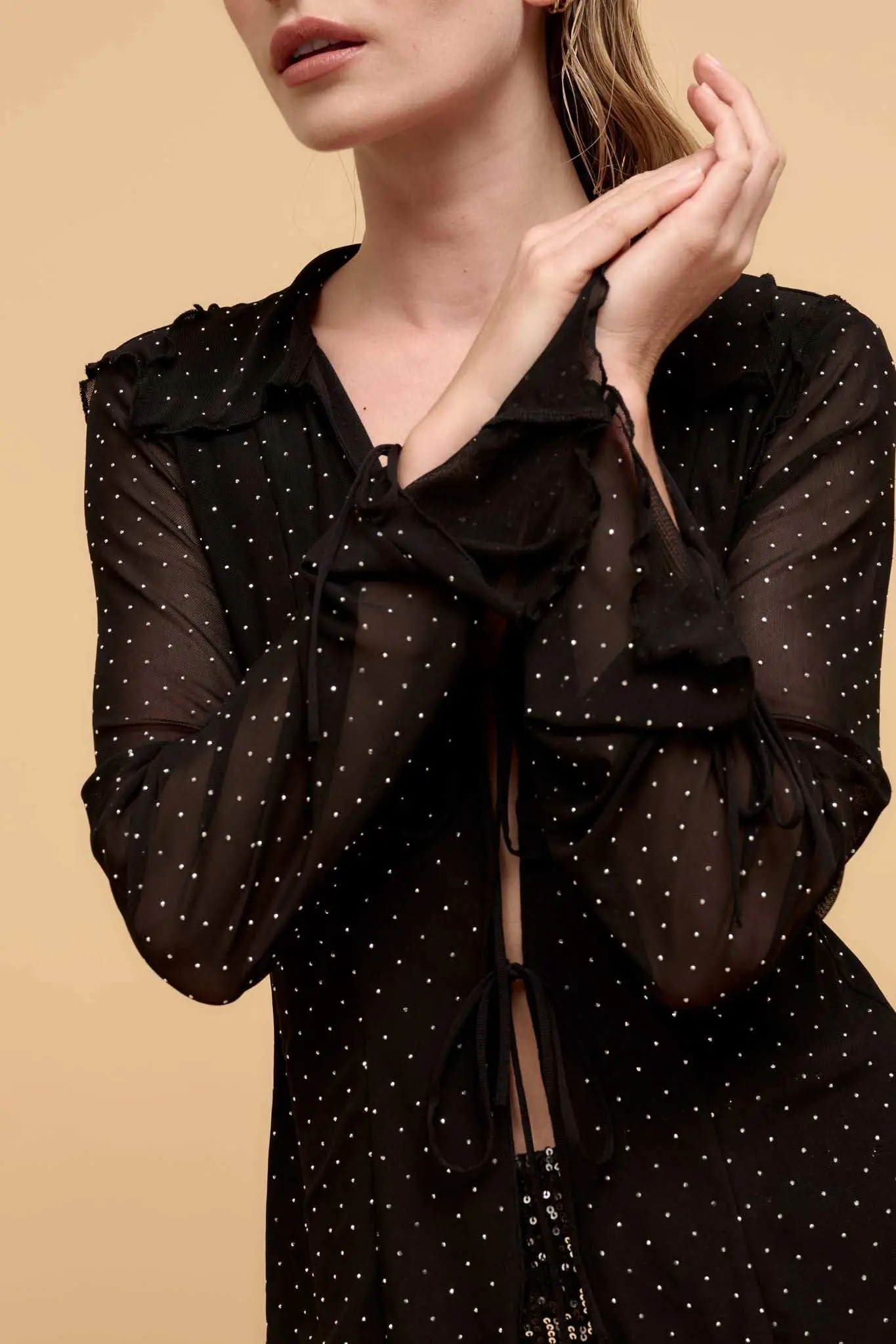 Falling Stars Studded Mesh Tie-Front Top - Image 3