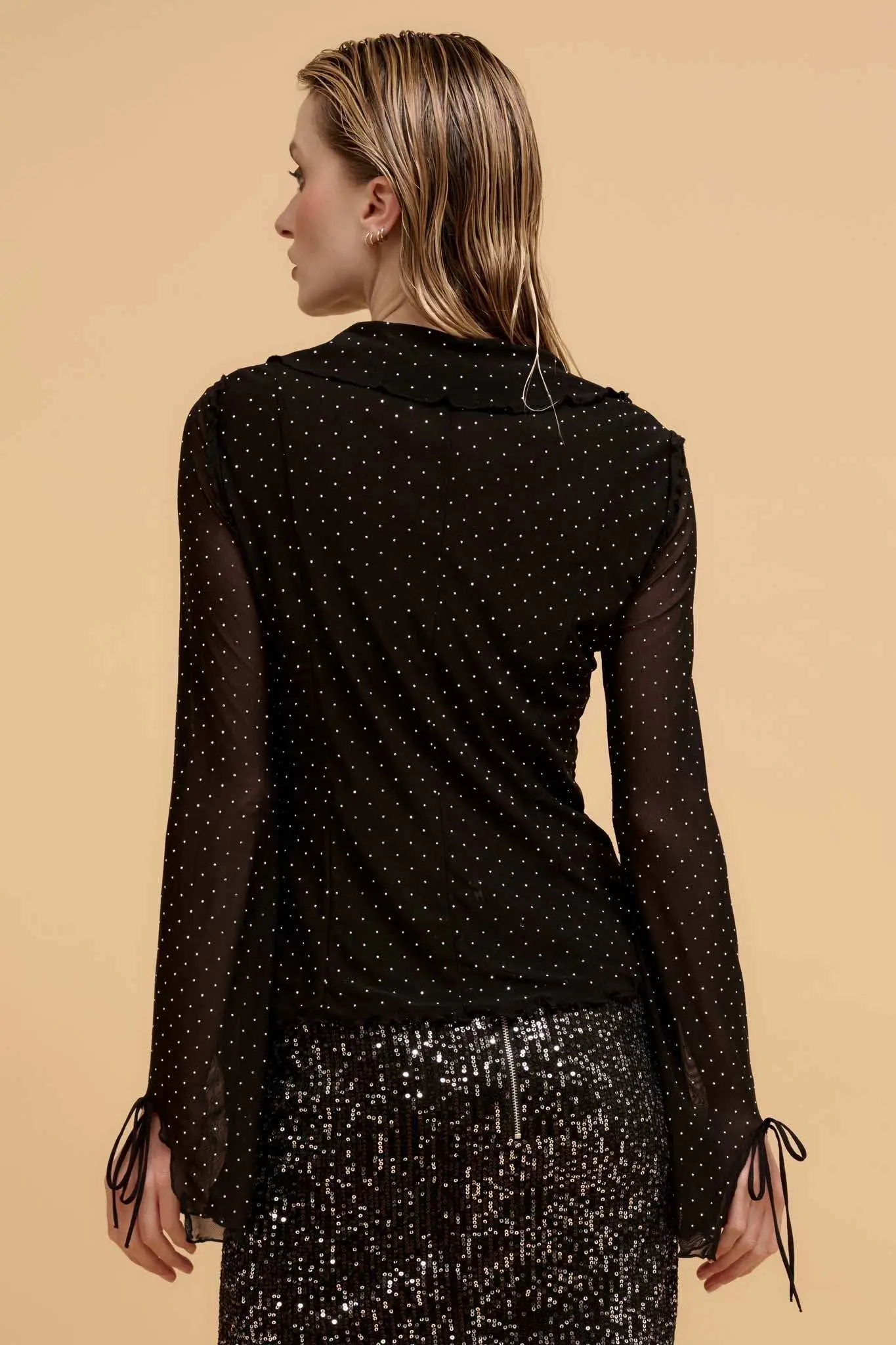 Falling Stars Studded Mesh Tie-Front Top - Image 6