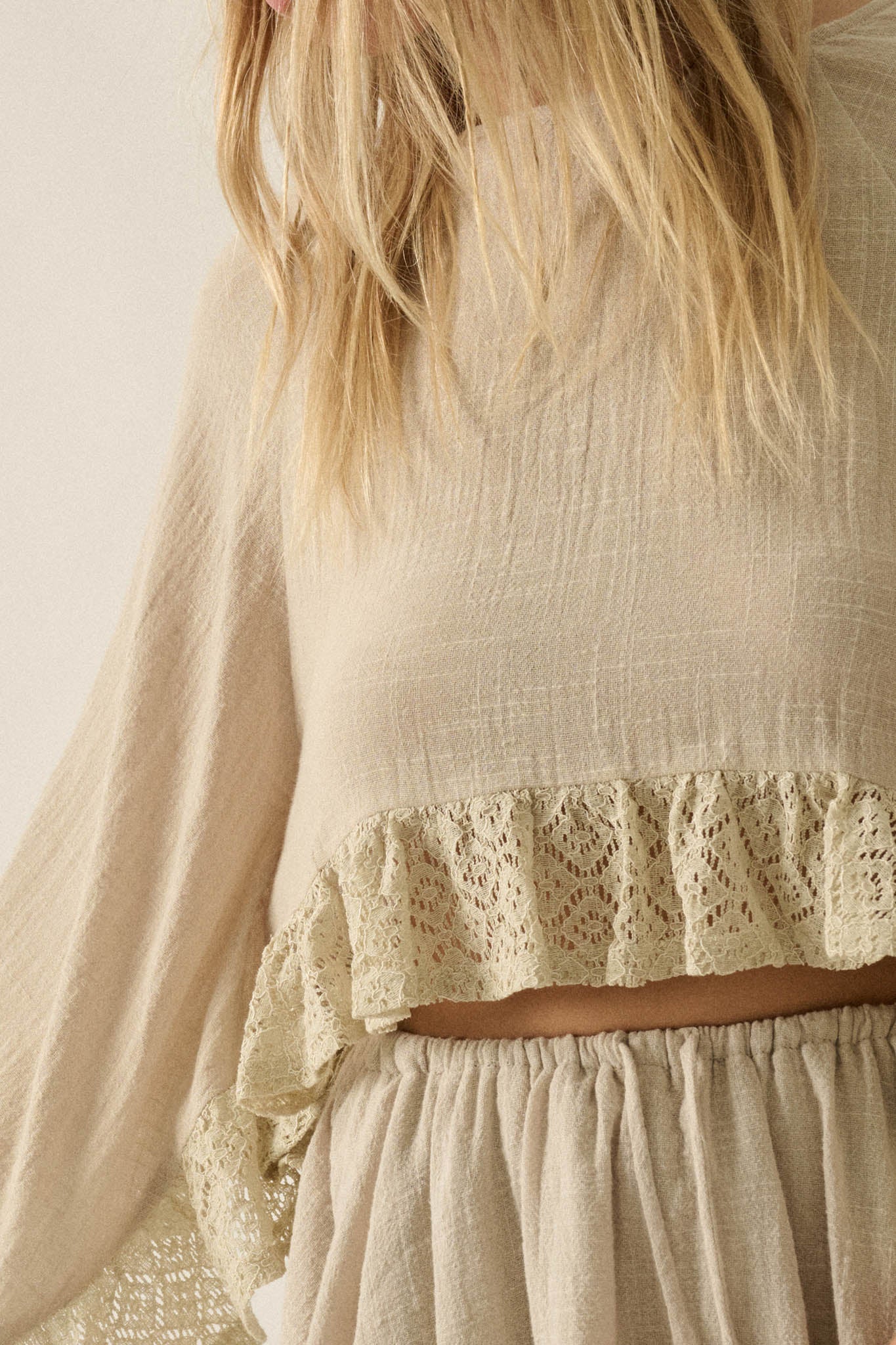 Fancy Free Cotton Gauze and Lace Angel-Sleeve Top - Image 12