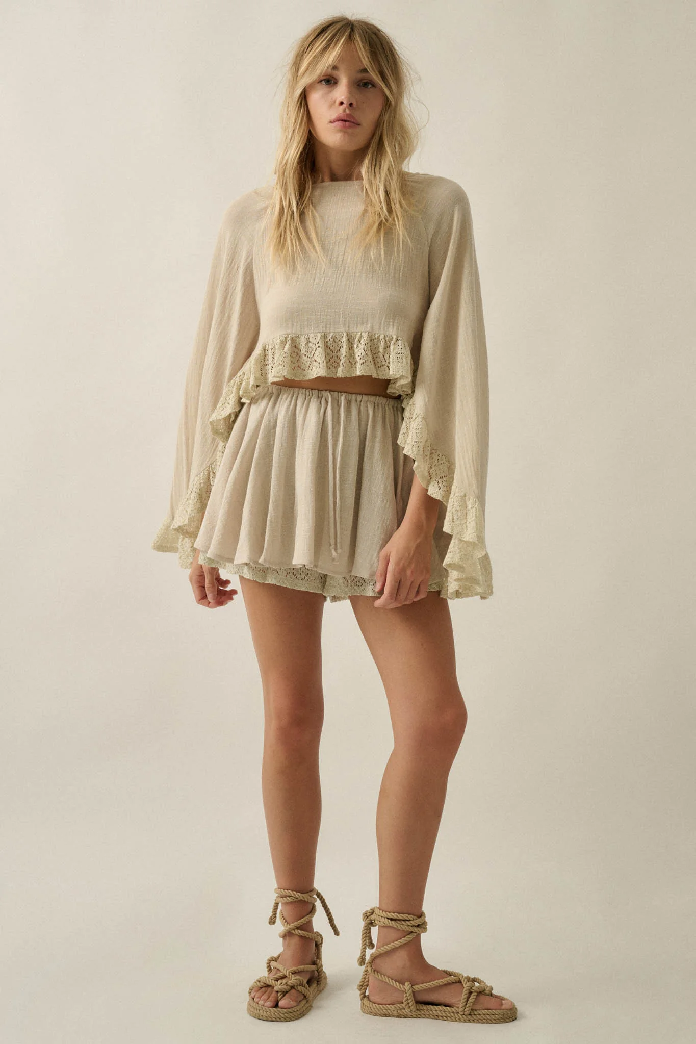 Fancy Free Cotton Gauze and Lace Angel-Sleeve Top - Image 13
