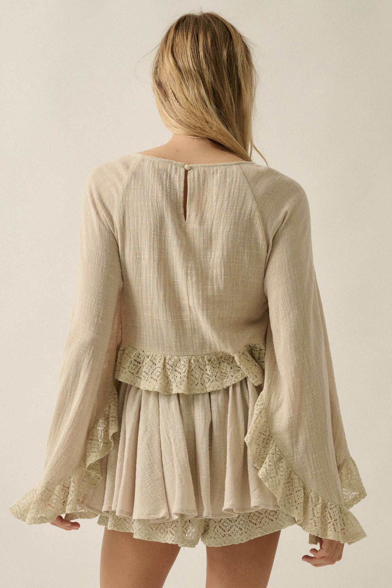 Fancy Free Cotton Gauze and Lace Angel-Sleeve Top - Image 14