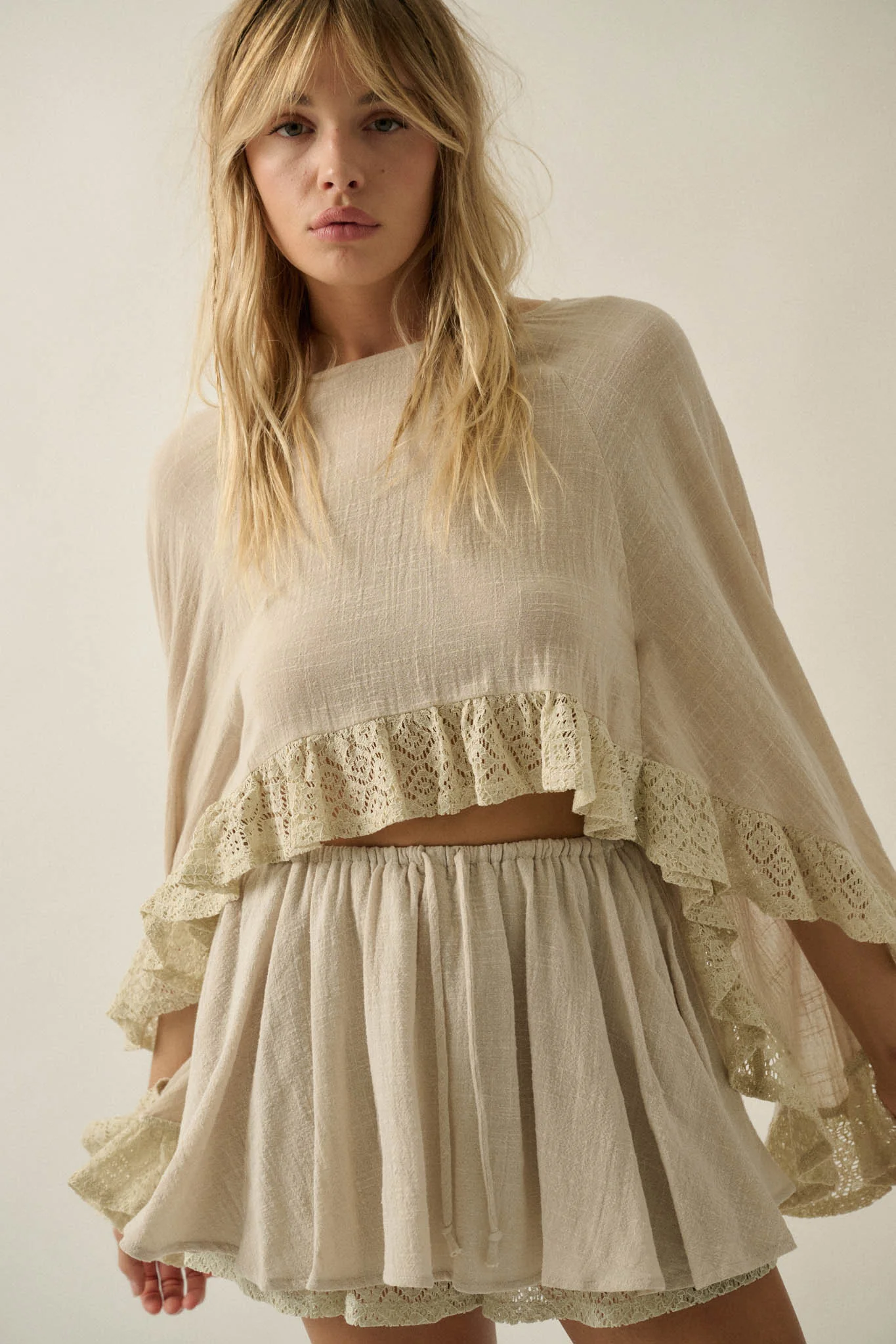 Fancy Free Cotton Gauze and Lace Angel-Sleeve Top - Image 15
