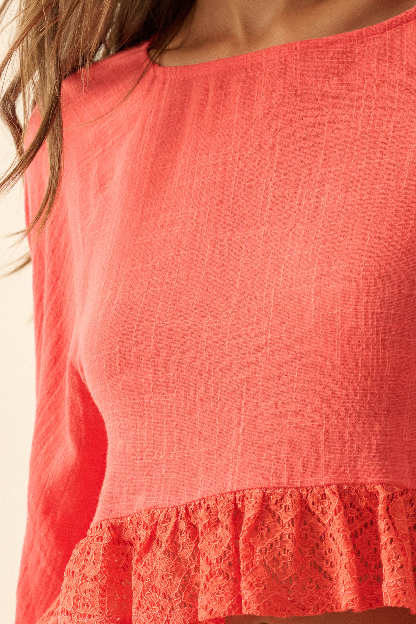 Fancy Free Cotton Gauze and Lace Angel-Sleeve Top - Image 5