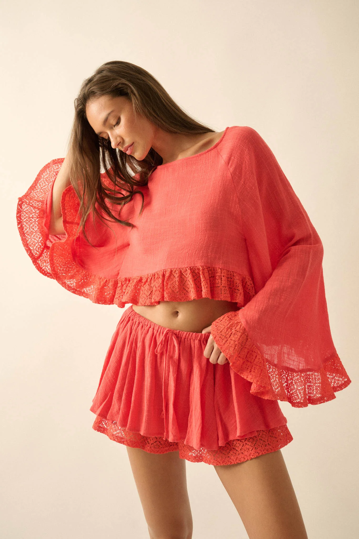 Fancy Free Cotton Gauze and Lace Angel-Sleeve Top - Image 7