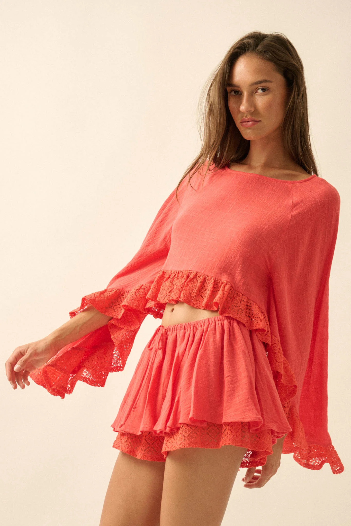 Fancy Free Cotton Gauze and Lace Angel-Sleeve Top - Image 8