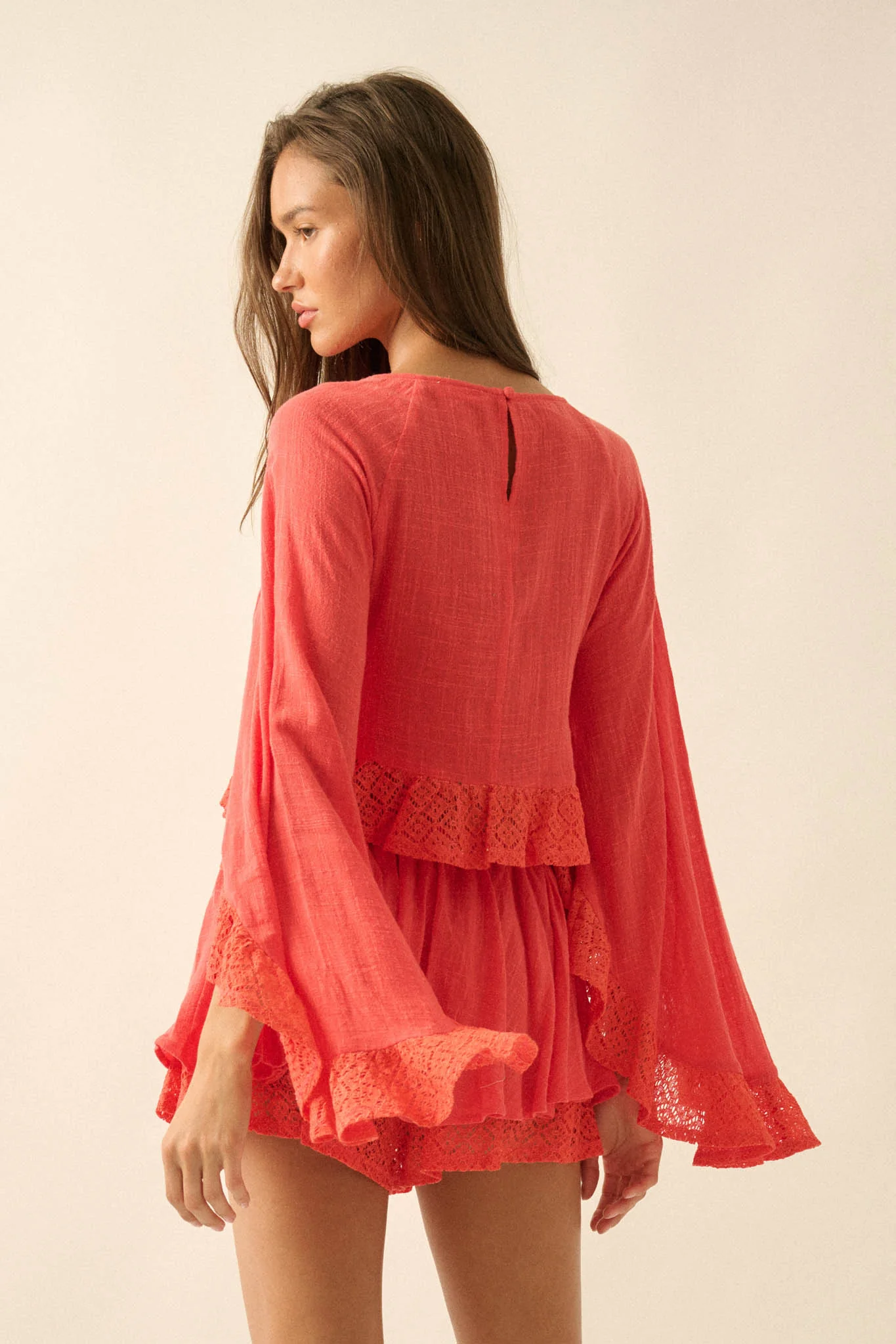 Fancy Free Cotton Gauze and Lace Angel-Sleeve Top - Image 9