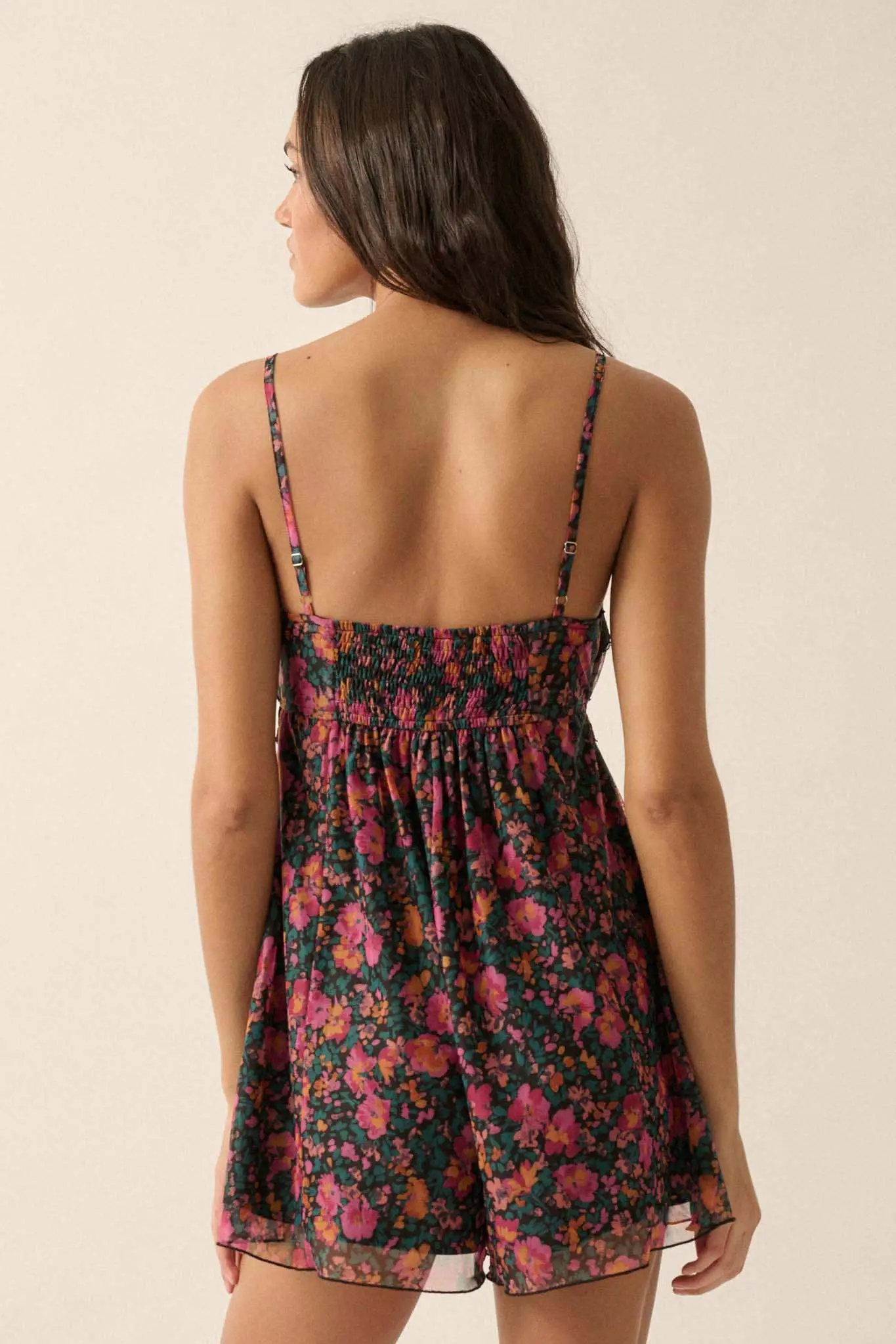 Fantastic Flowers Floral Mesh Babydoll Romper - Image 2
