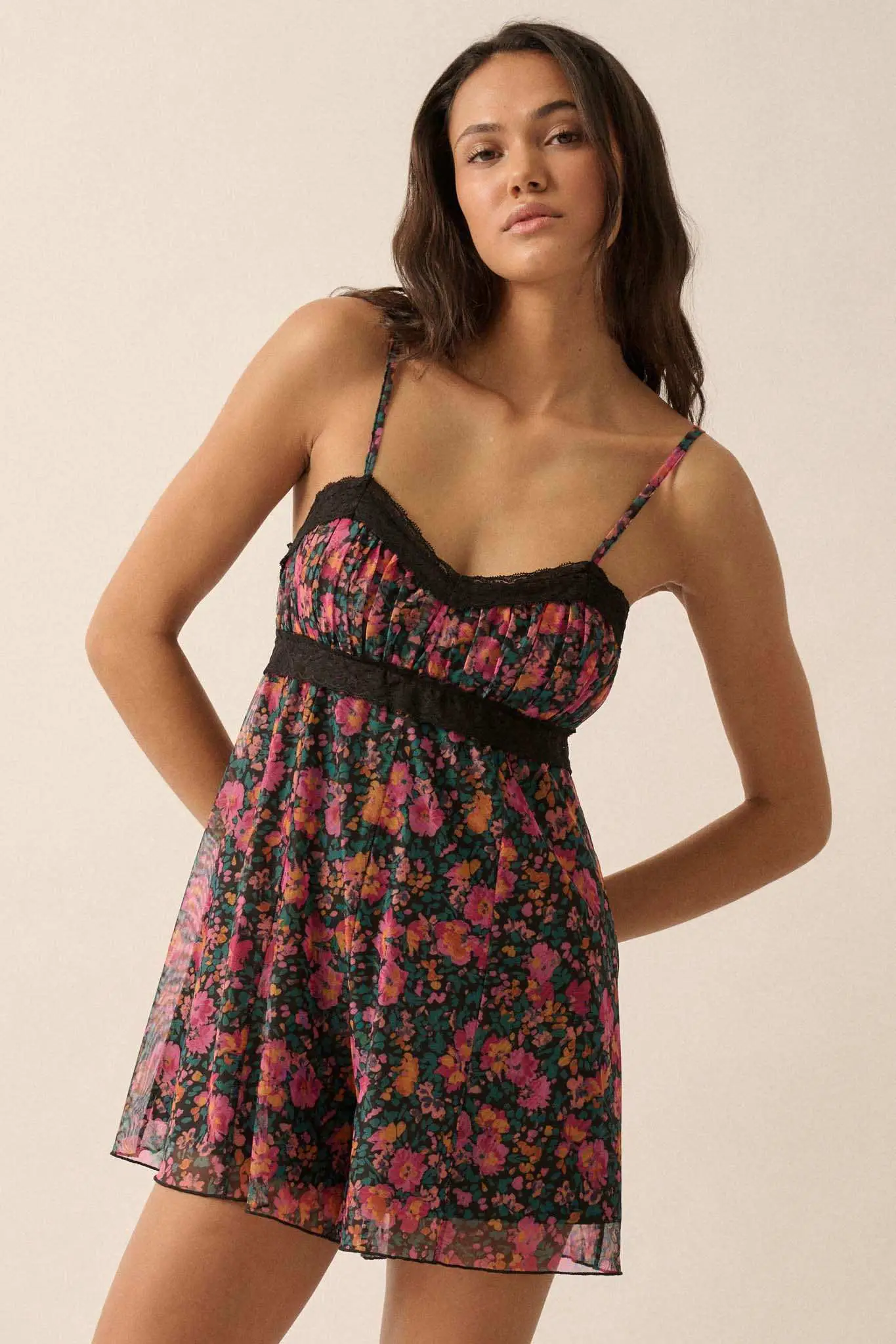 Fantastic Flowers Floral Mesh Babydoll Romper - Image 5