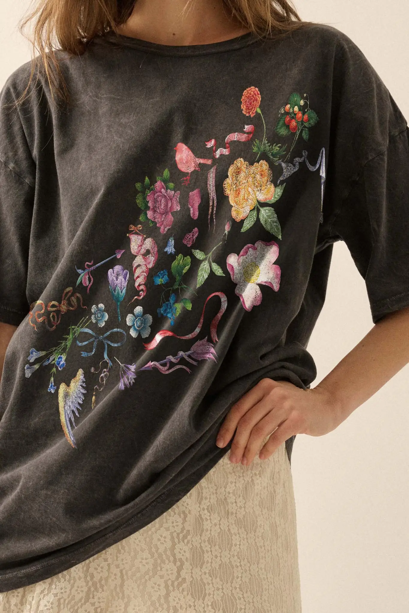 Fantasy Garden Vintage-Wash Floral Graphic Tee - Image 2