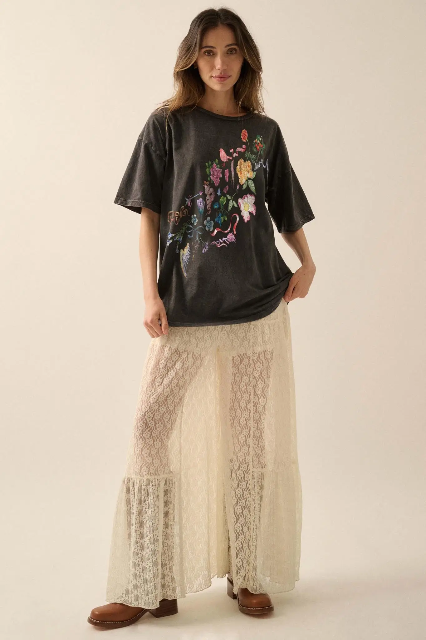 Fantasy Garden Vintage-Wash Floral Graphic Tee - Image 3