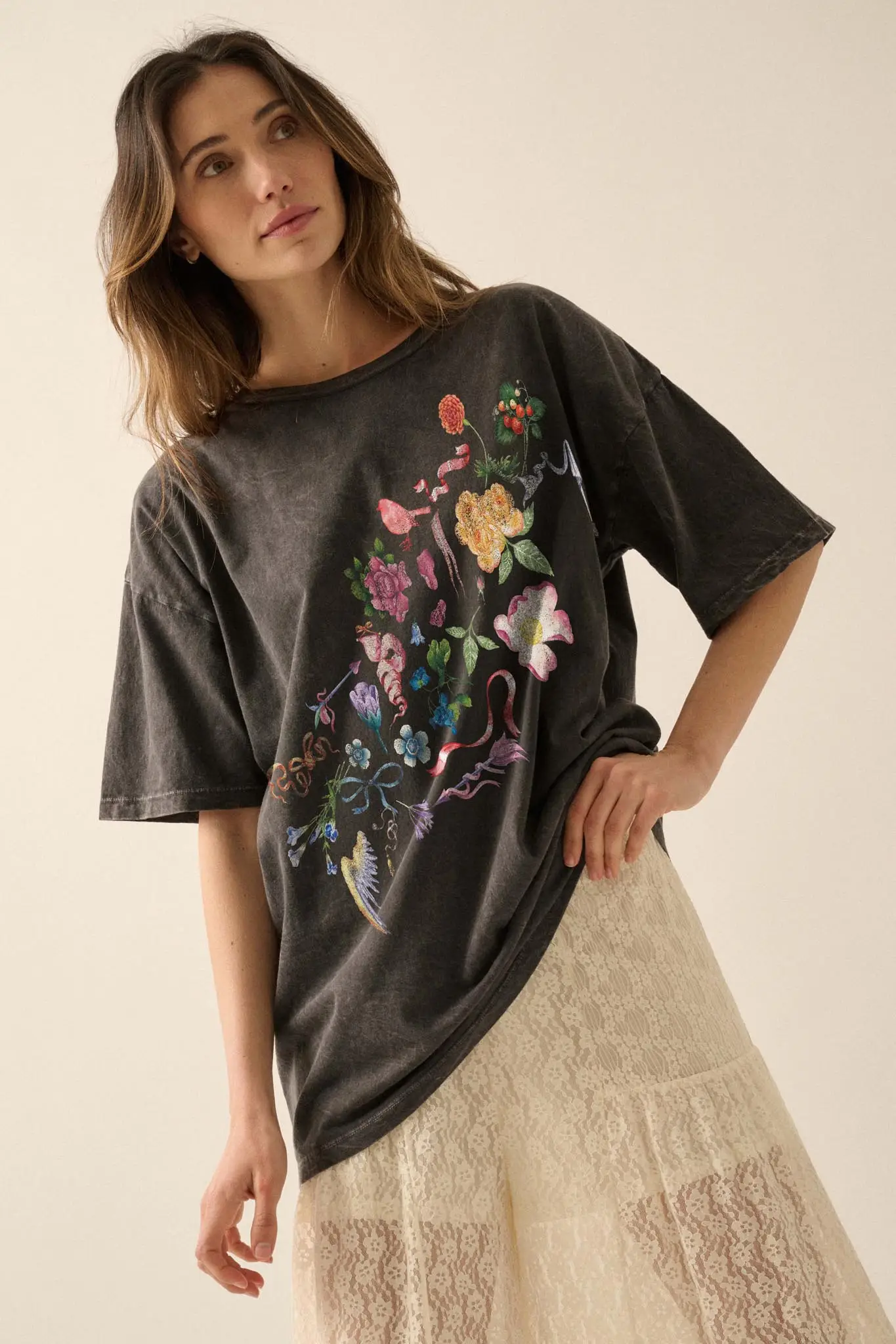 Fantasy Garden Vintage-Wash Floral Graphic Tee - Image 4