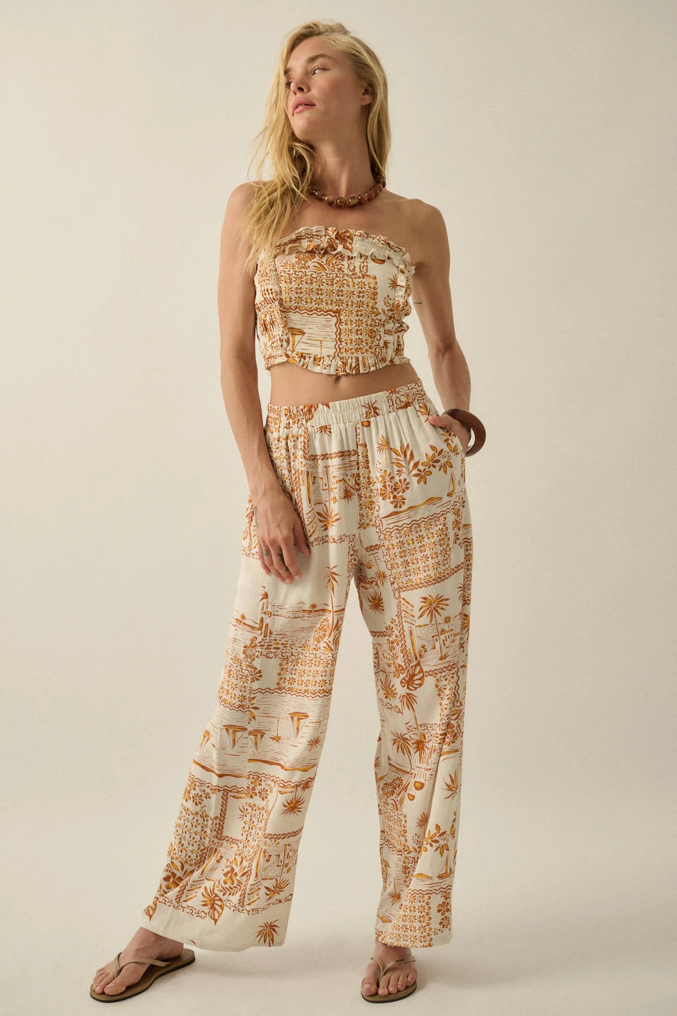 Fantasy Island Tropical-Print Wide-Leg Pants - Image 4