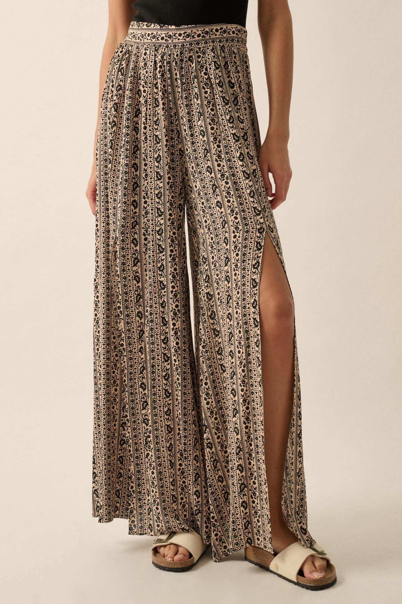 Far Beyond Floral-Stripe Split Wide-Leg Pants - Image 6