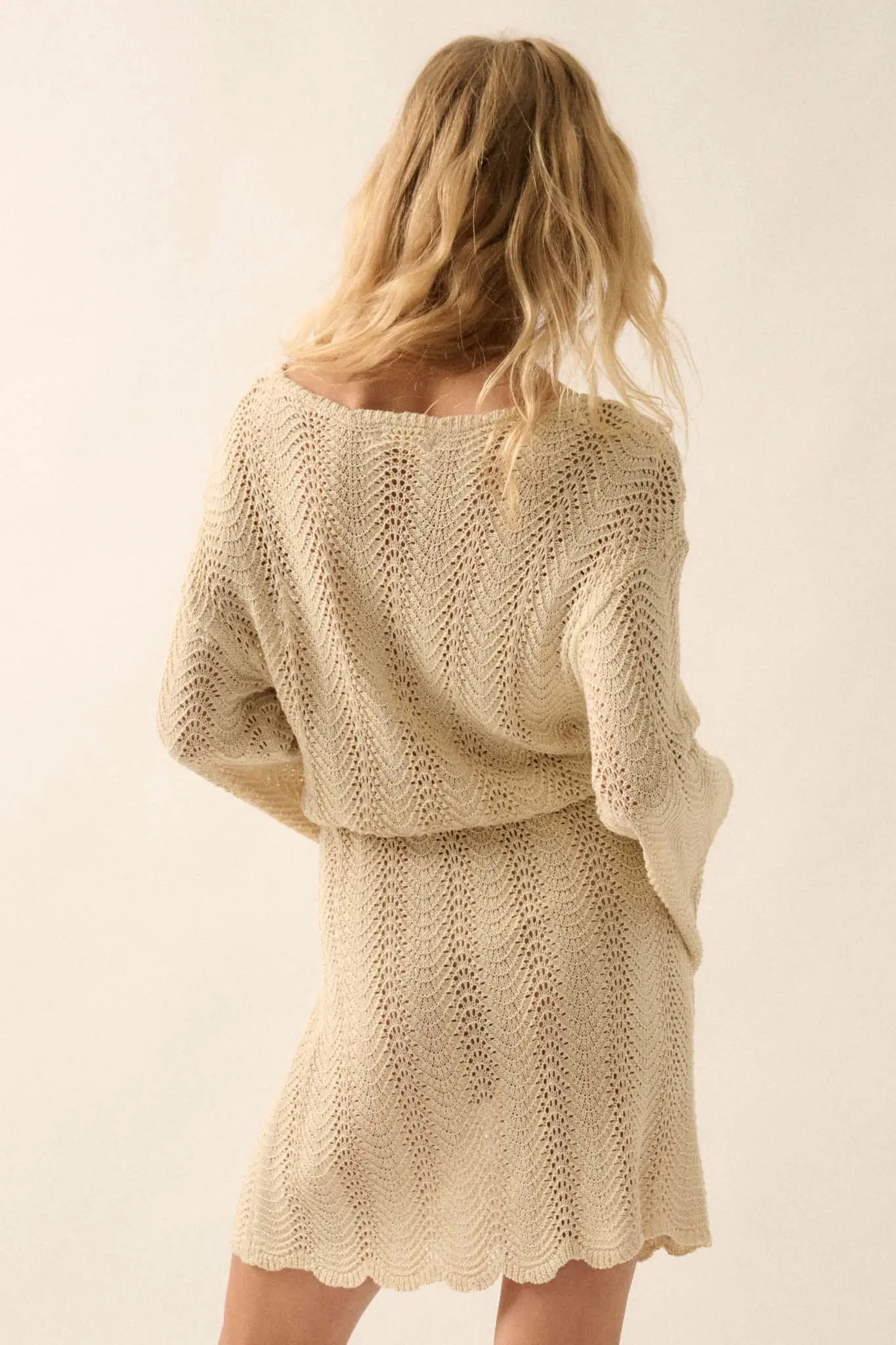 Feeling Fine Crochet Knit Bell-Sleeve Mini Dress - Image 15
