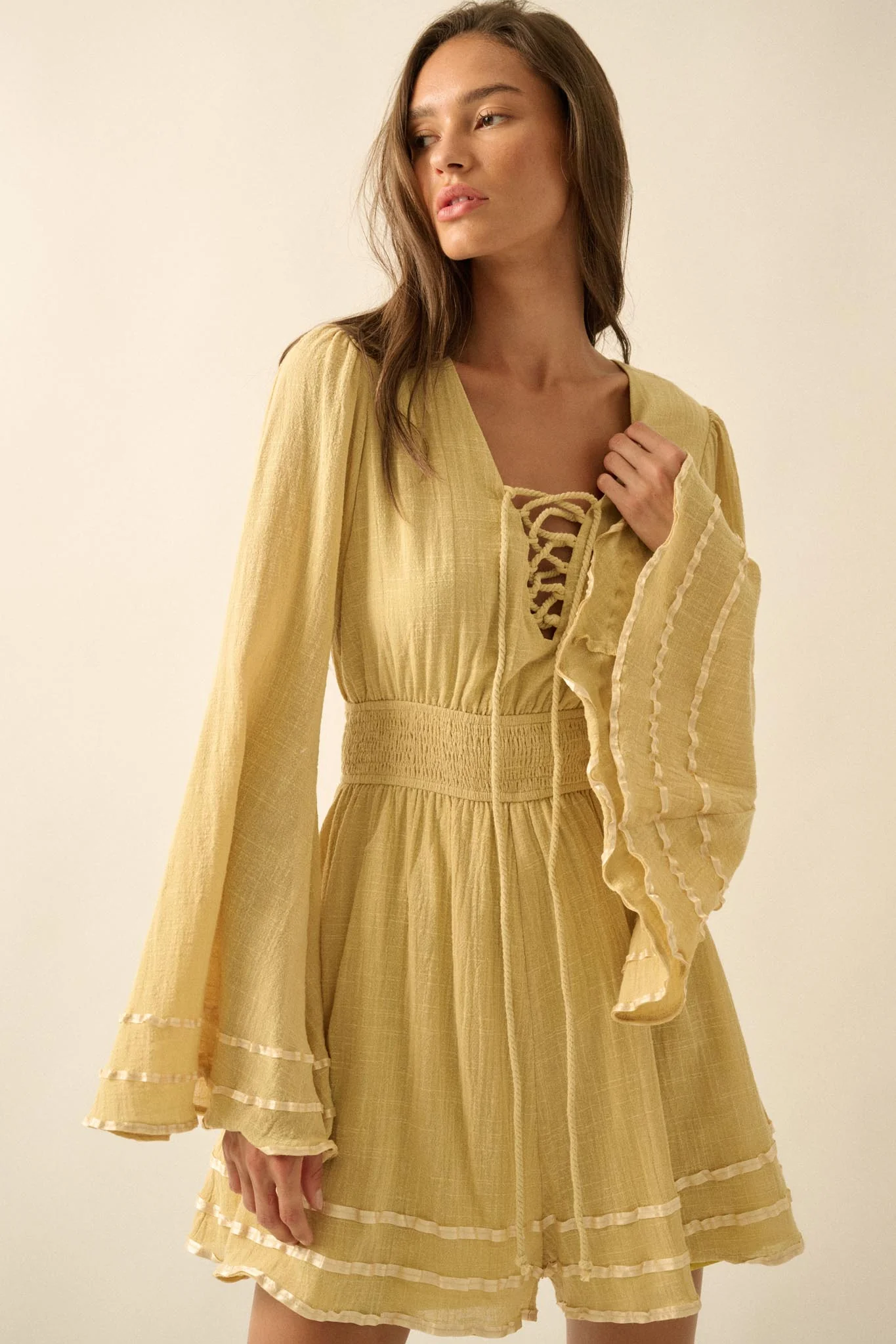 Feeling Free Cotton Lace-Up Bell-Sleeve Romper - Image 13