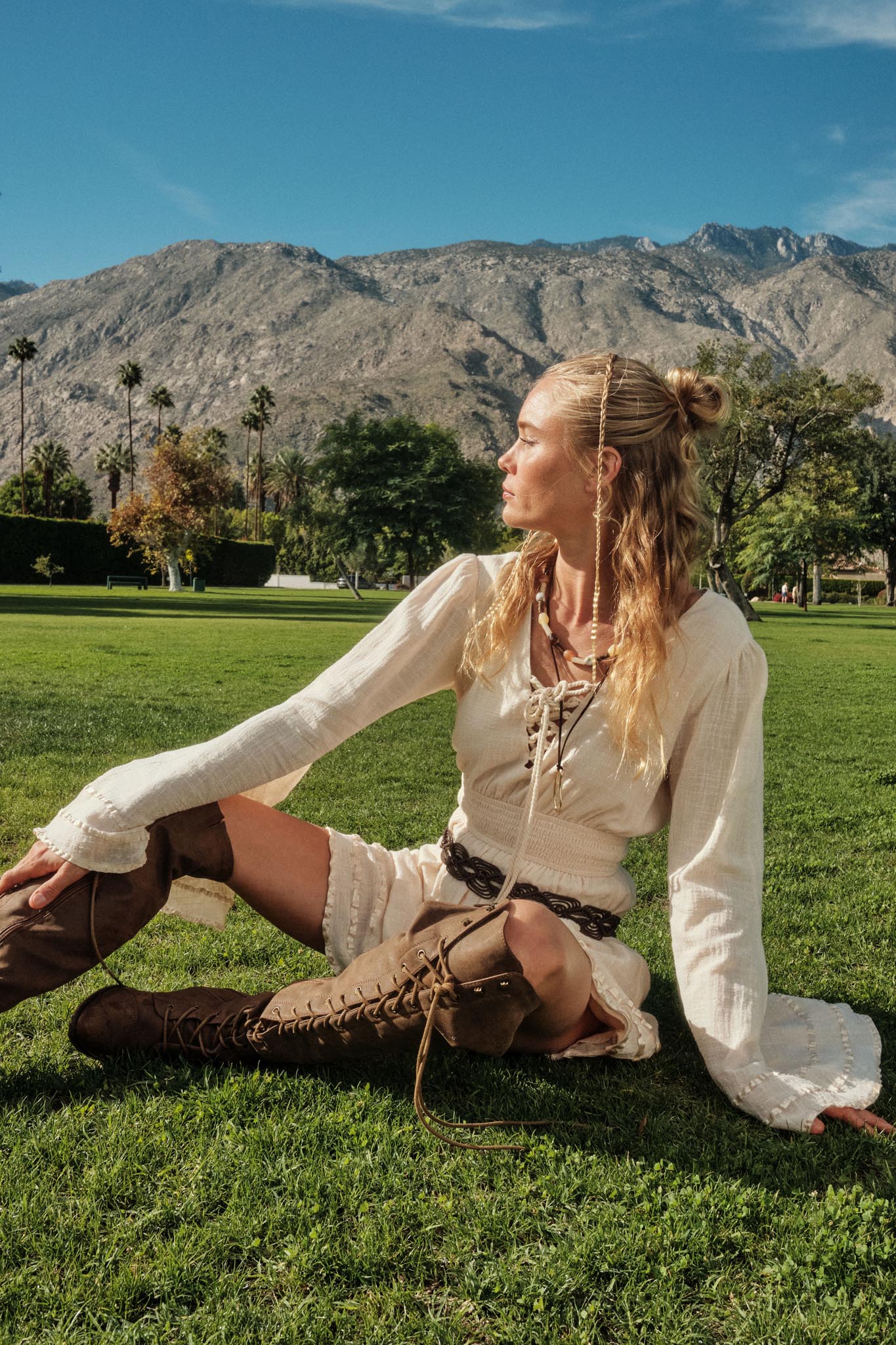 Feeling Free Cotton Lace-Up Bell-Sleeve Romper - Image 2