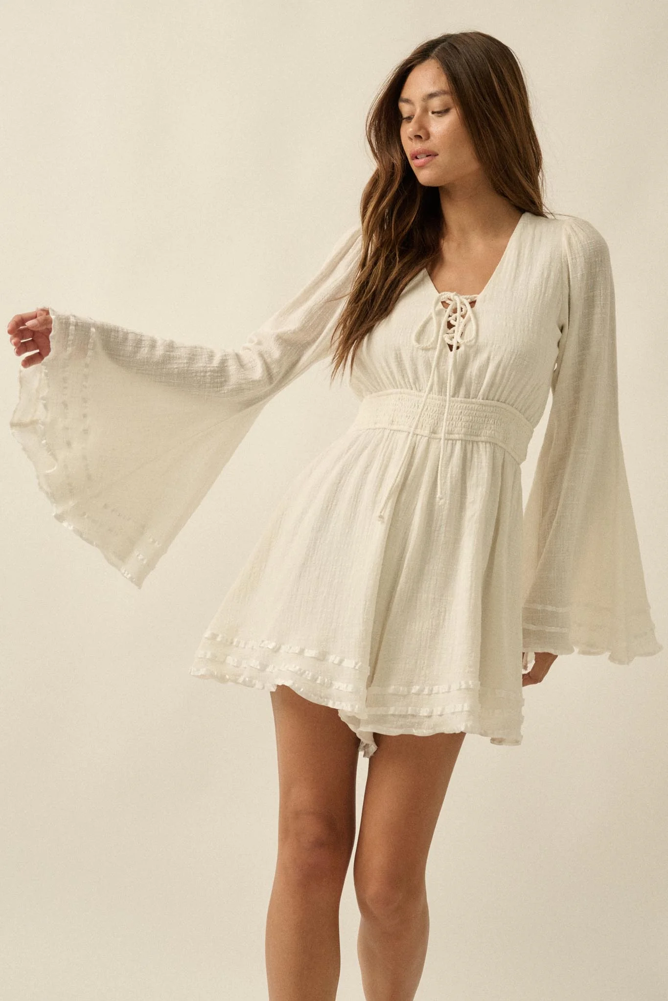 Feeling Free Cotton Lace-Up Bell-Sleeve Romper - Image 6
