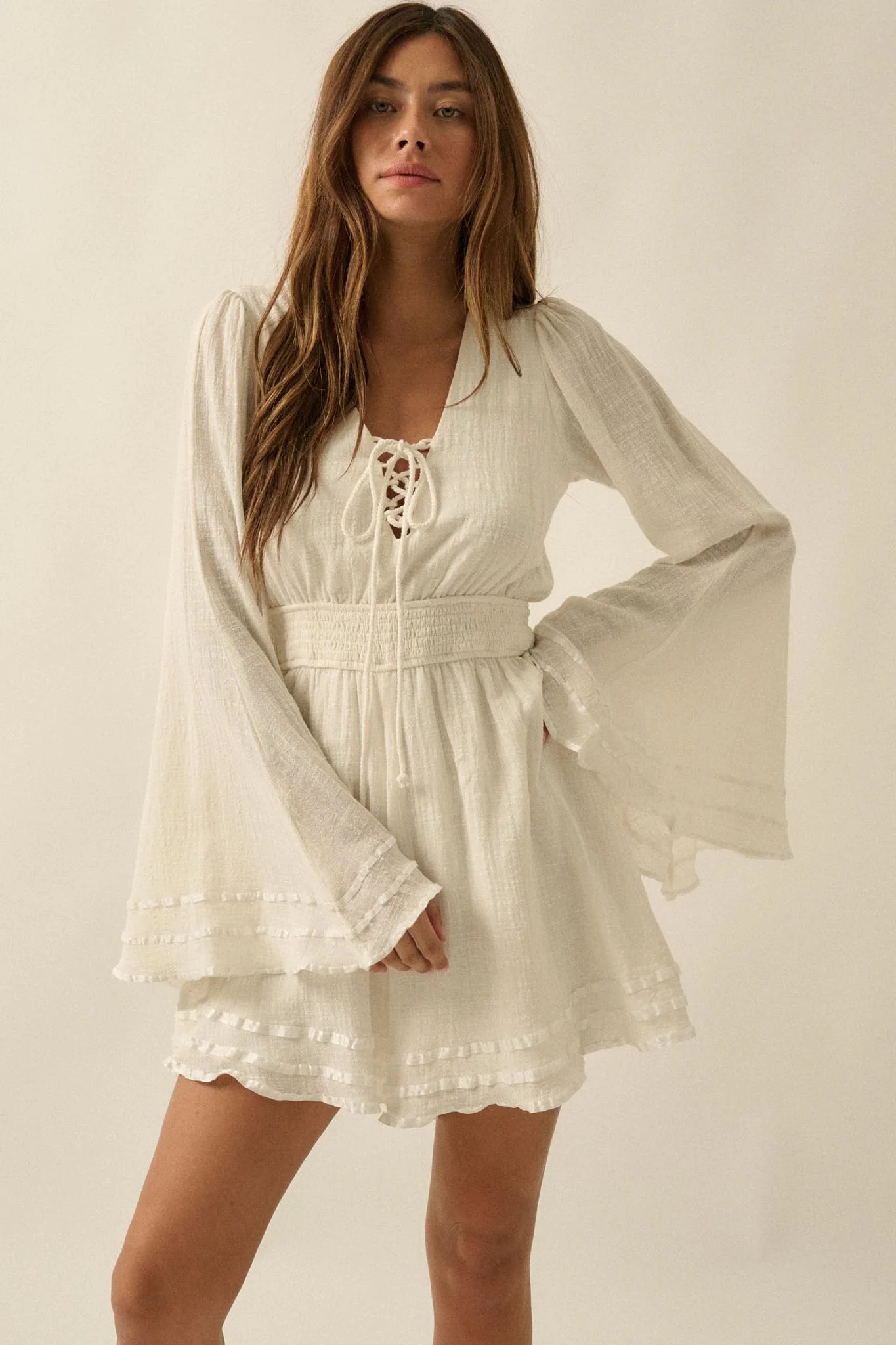 Feeling Free Cotton Lace-Up Bell-Sleeve Romper - Image 7