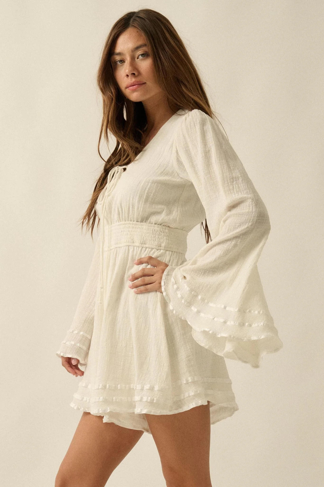 Feeling Free Cotton Lace-Up Bell-Sleeve Romper - Image 8