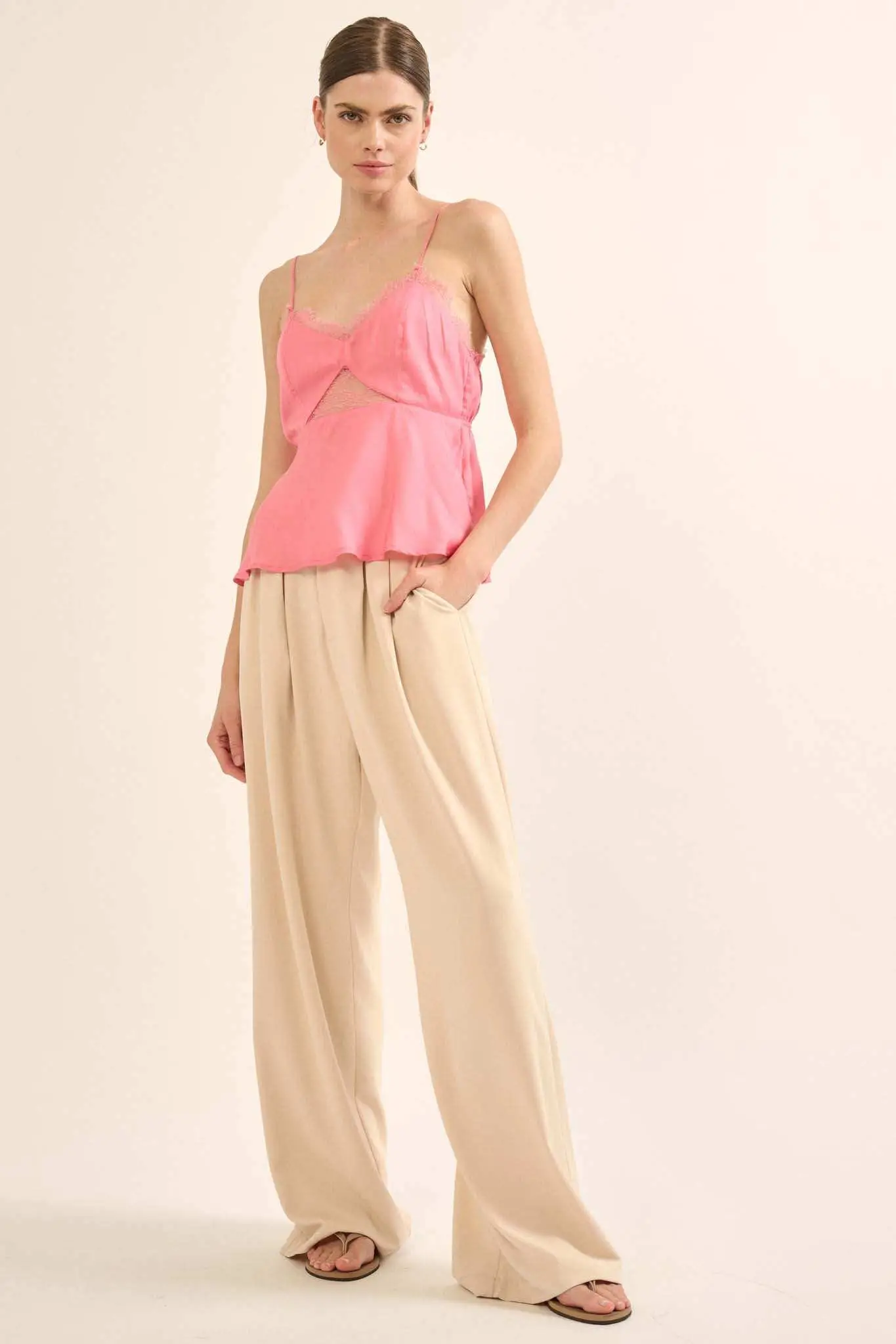 Feeling Pretty Satin and Lace Keyhole Cami Top - Image 5