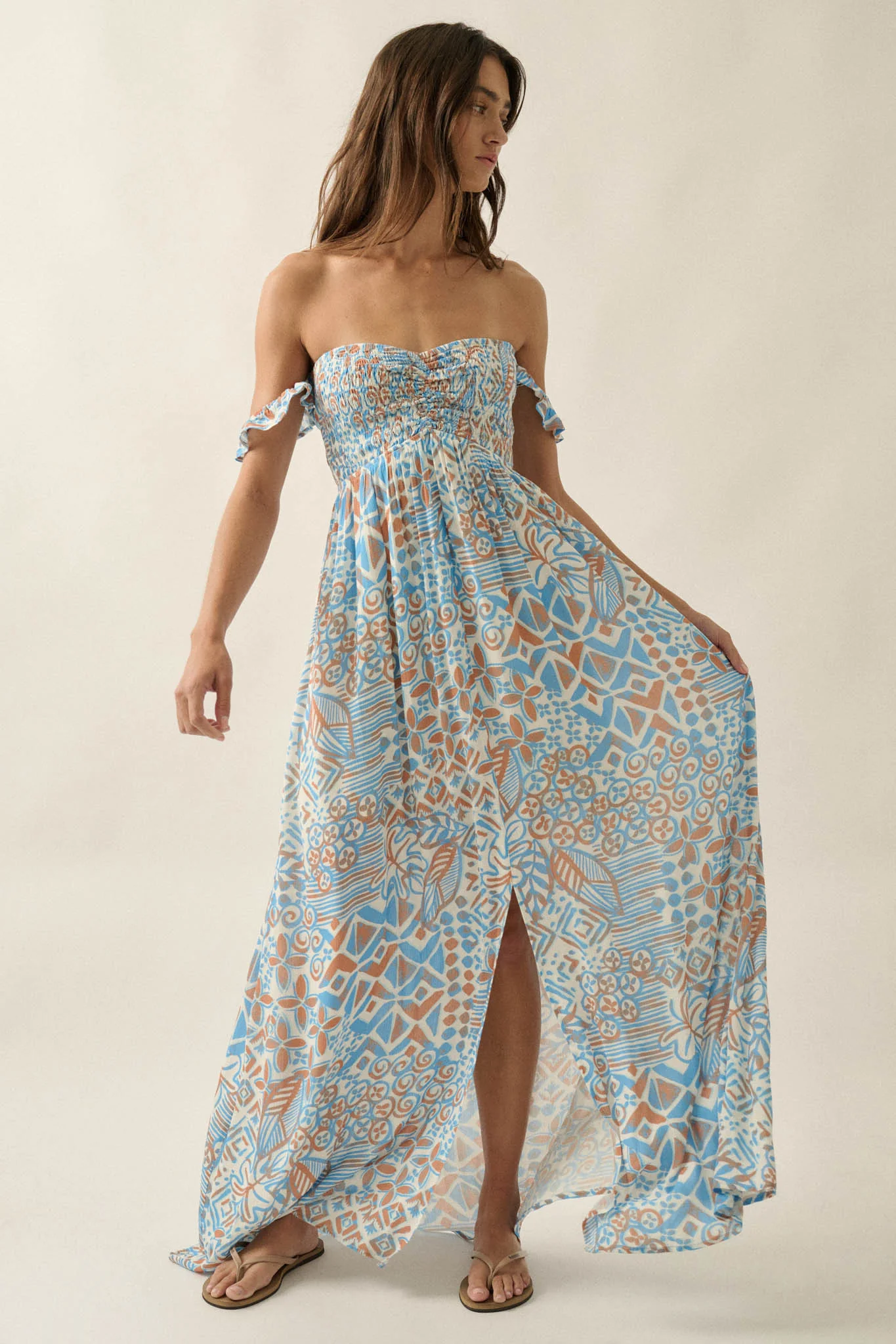 Fellow Voyager Batik-Print Off-Shoulder Maxi Dress - Image 4