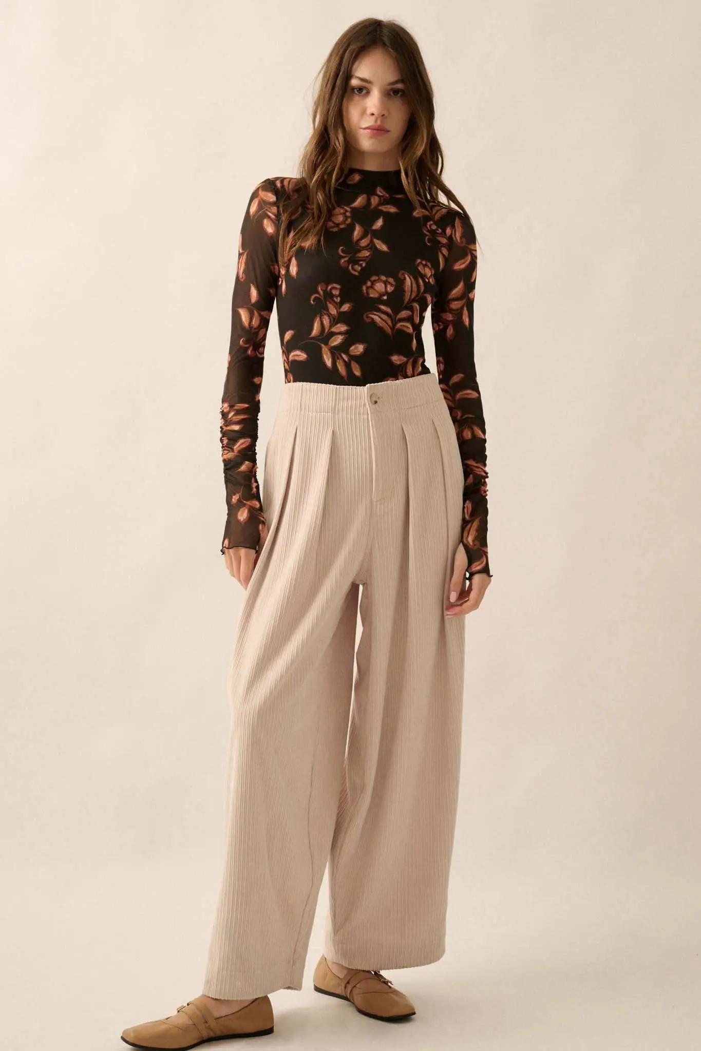 Festive Fall Floral Mesh Thumbhole Bodysuit - Image 5
