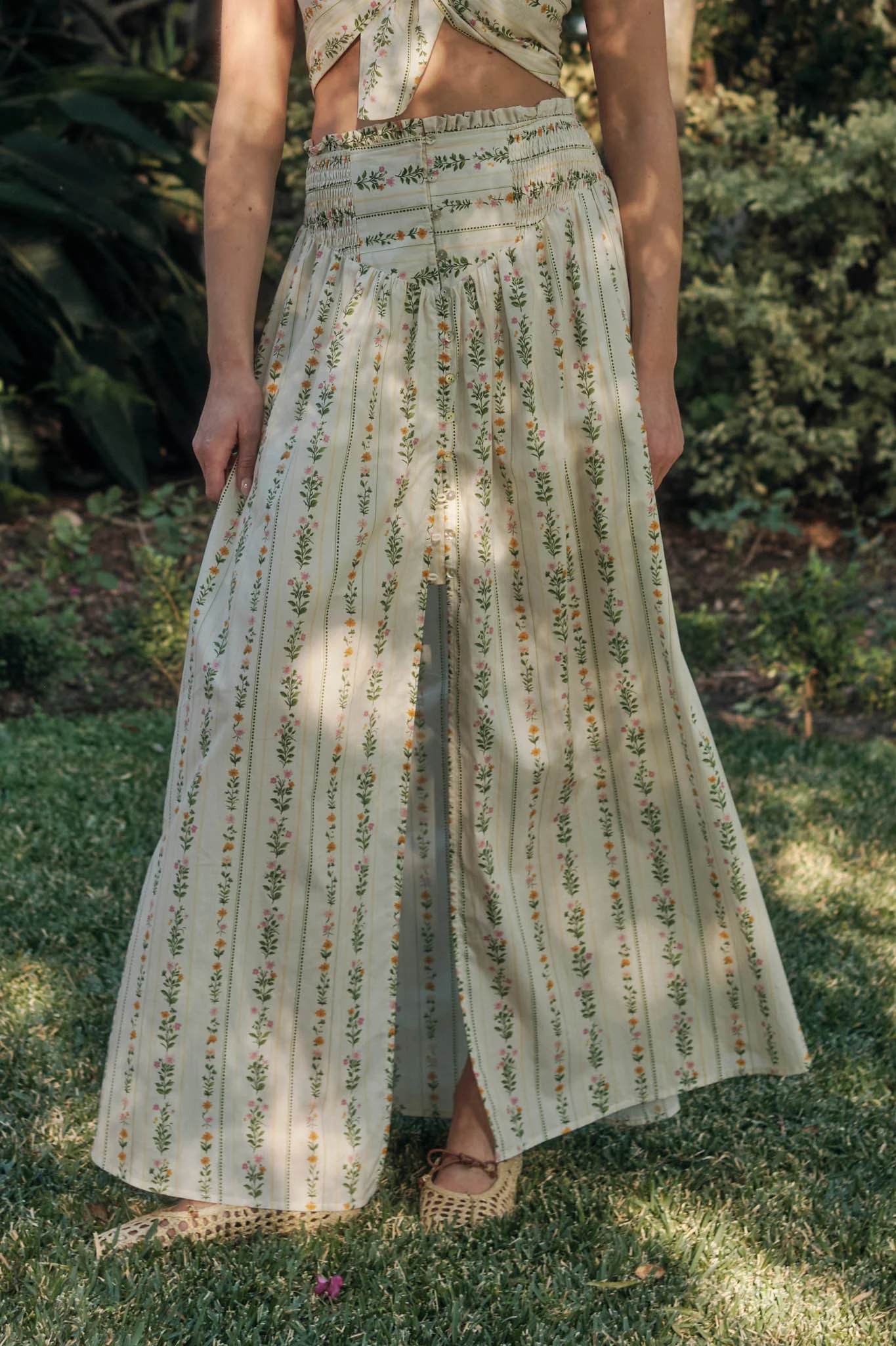 Fields in Bloom Floral-Stripe Button-Up Maxi Skirt - Image 11