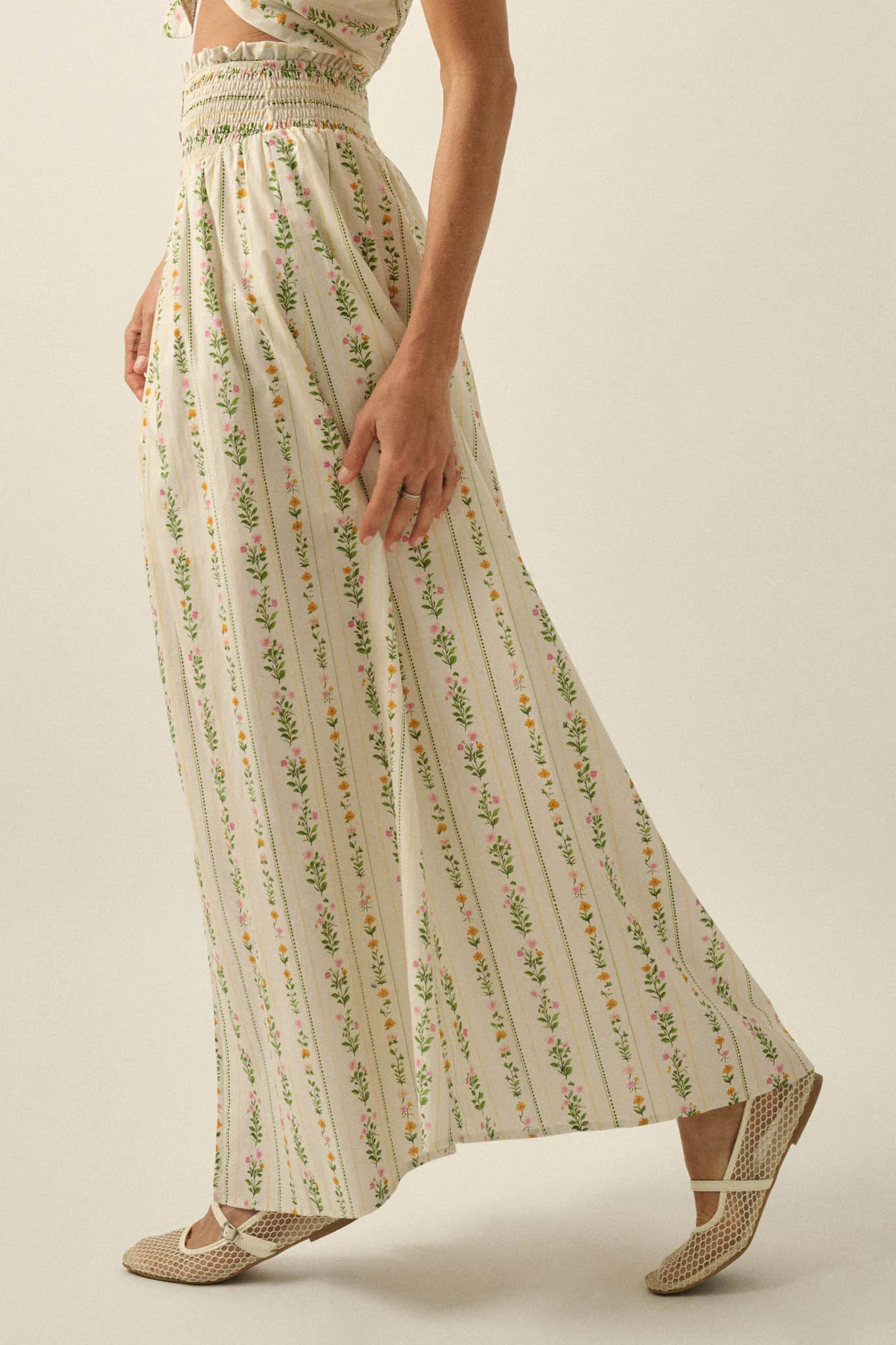 Fields in Bloom Floral-Stripe Button-Up Maxi Skirt - Image 17