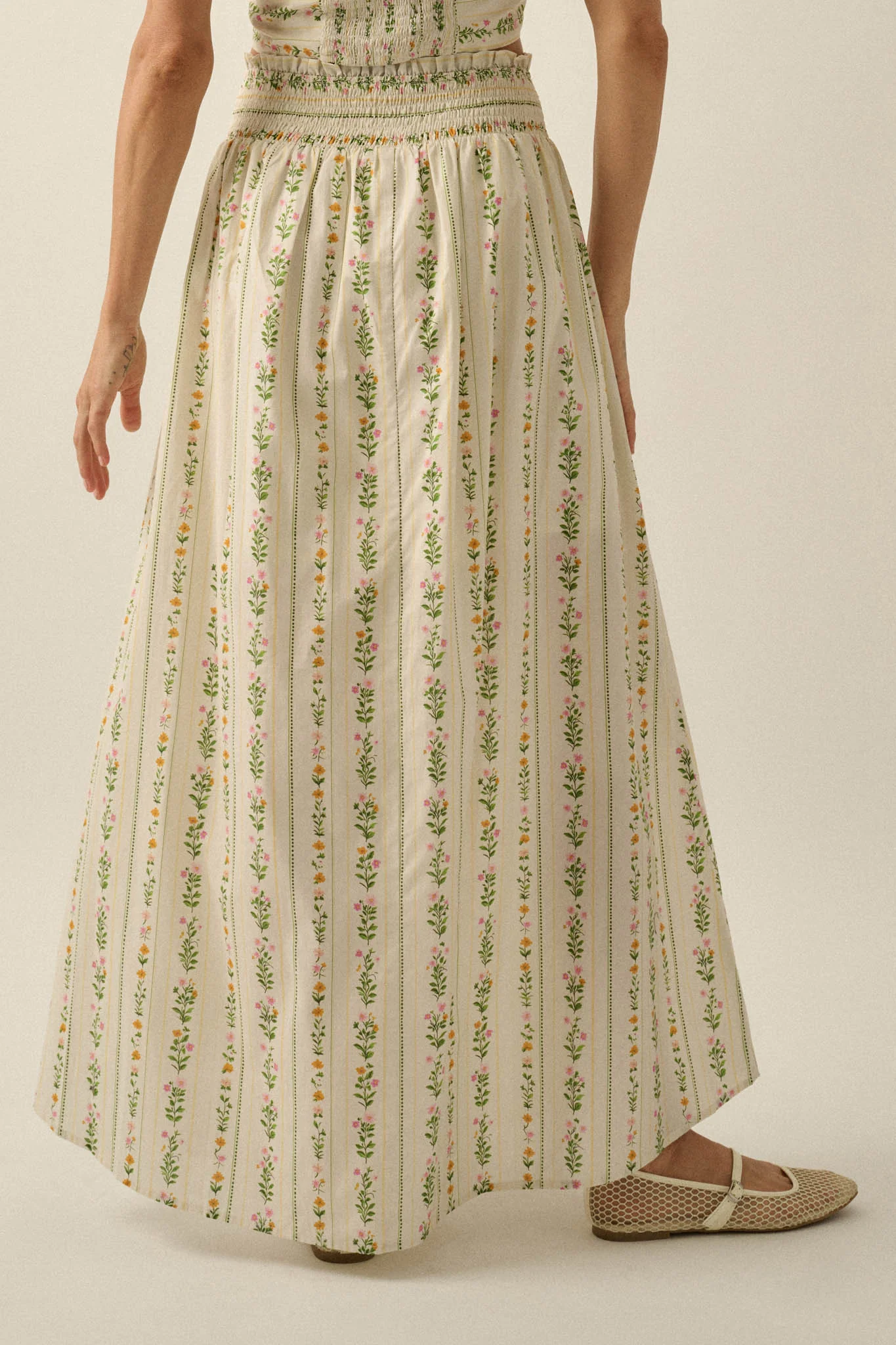 Fields in Bloom Floral-Stripe Button-Up Maxi Skirt - Image 18