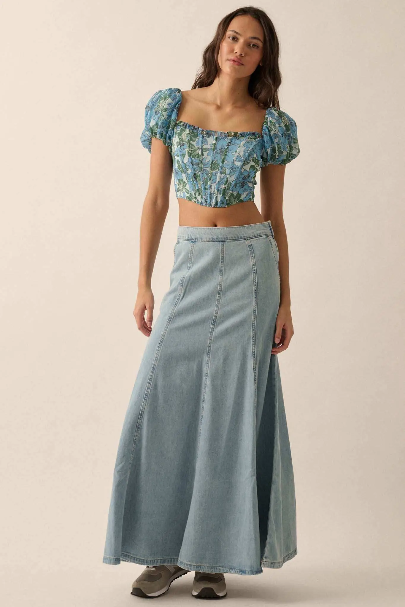 Fiji Feeling Floral Chiffon Puff-Sleeve Corset Top - Image 9